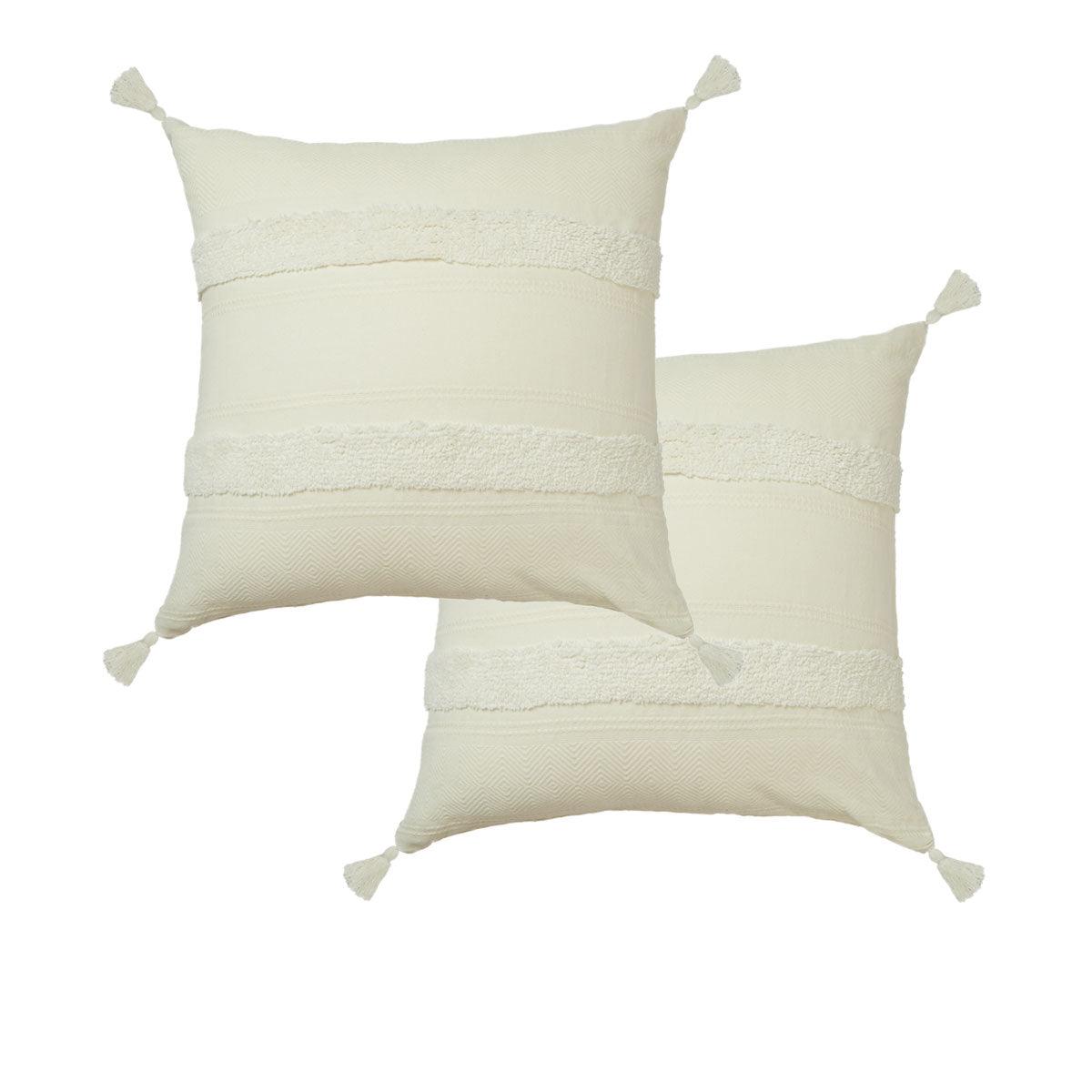 Accessorize Pair of Indra Cotton Tassel European Pillowcases - Off White - Harrogates