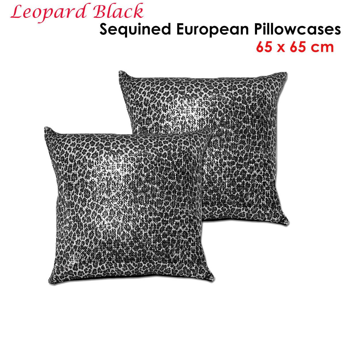 Accessorize Pair of Leopard Black Sequined European Pillowcases - Harrogates