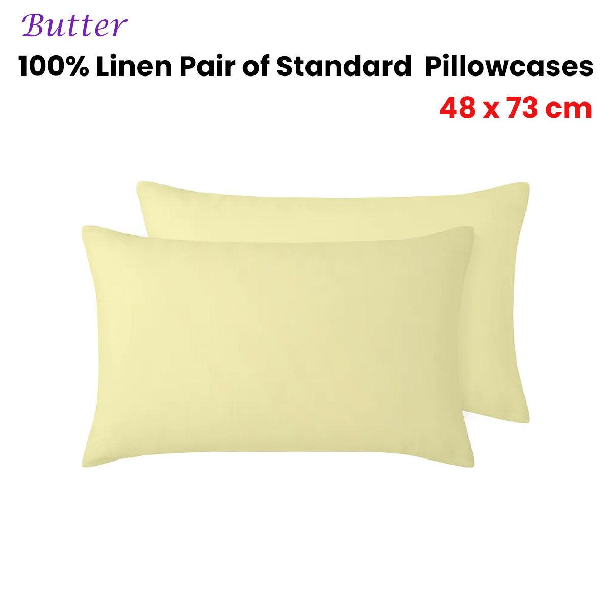 Vintage Design Homewares 100% Linen Pair of Standard Pillowcases Butter 48 x 73 cm - Harrogates