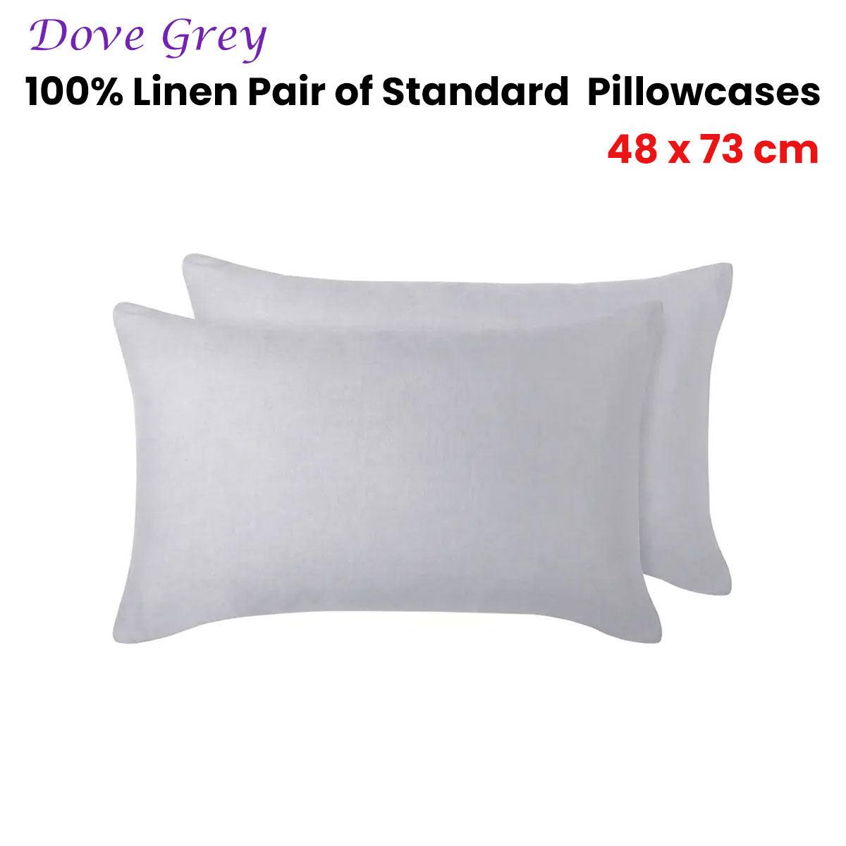 Vintage Design Homewares 100% Linen Pair of Standard Pillowcases Dove Grey 48 x 73 cm - Harrogates