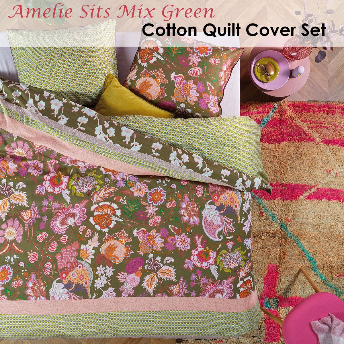 Oilily Amelie Sits Mix Green Cotton Sateen Quilt Cover Set Queen - Harrogates