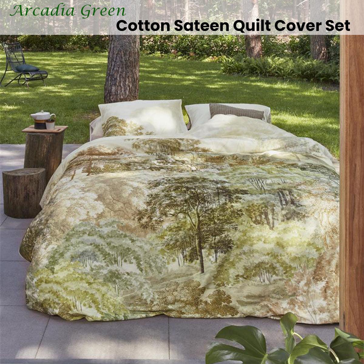 Bedding House Arcadia Green Cotton Sateen Quilt Cover Set Queen - Harrogates