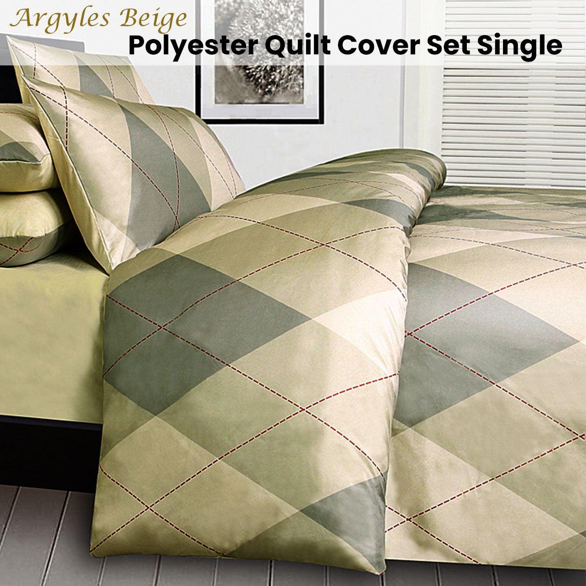 Big Sleep Argyles Beige Quilt Cover Set Single - Harrogates