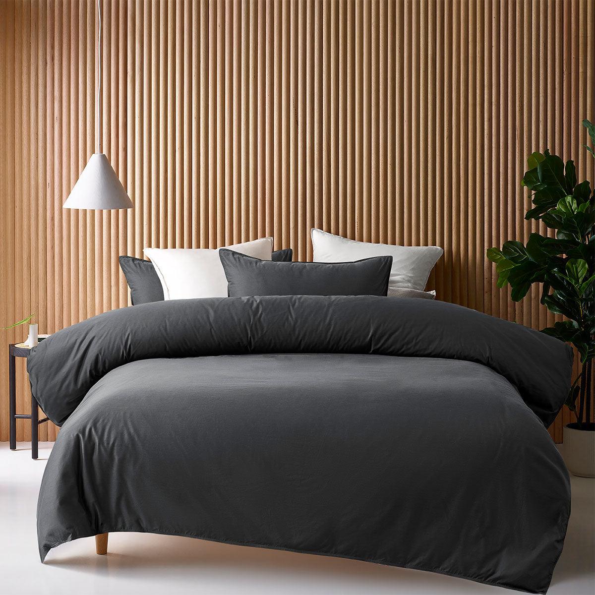 Accessorize Charcoal 400TC Charcoal Bamboo Cotton Double Stitched Quilt Cover Set Single - Harrogates