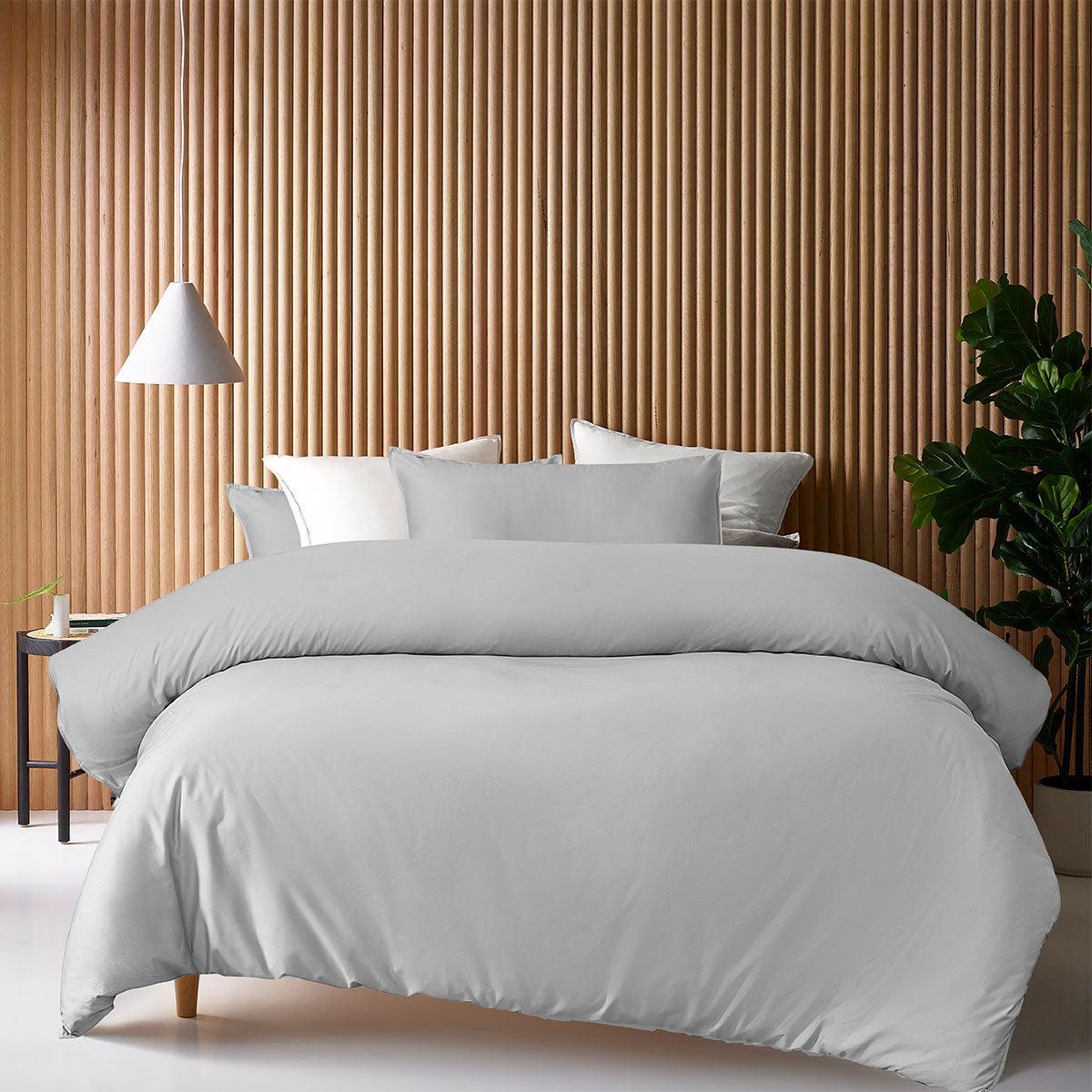 Accessorize Grey 400TC Grey Bamboo Cotton Double Stitched Quilt Cover Set Super King - Harrogates