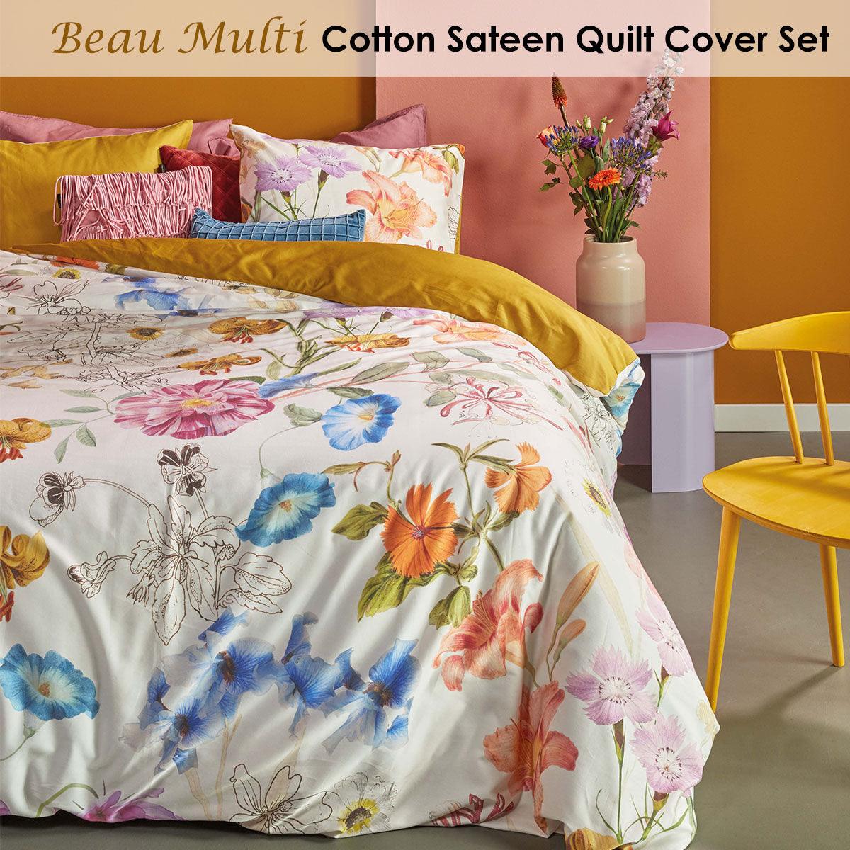 Bedding House Beau Multi Cotton Sateen Quilt Cover Set Queen - Harrogates