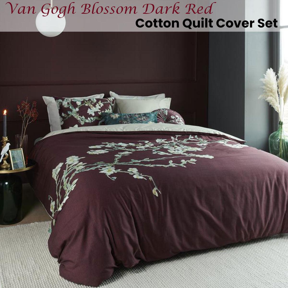 Bedding House Van Gogh Blossom Dark Red Cotton Quilt Cover Set King - Harrogates