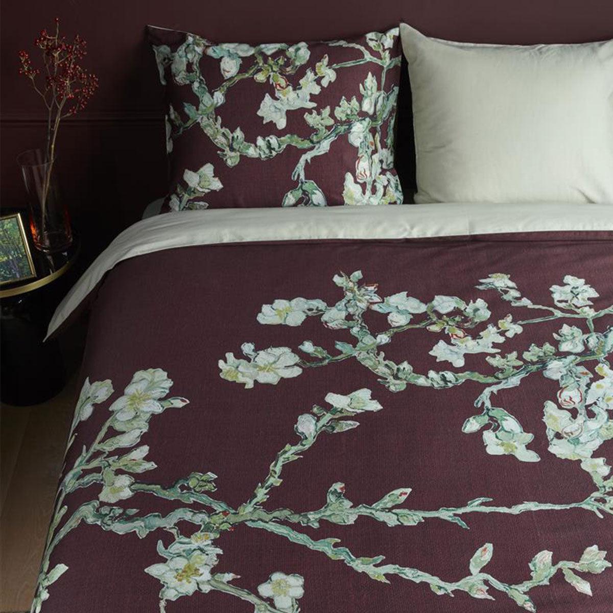 Bedding House Van Gogh Blossom Dark Red Cotton Quilt Cover Set Queen - Harrogates