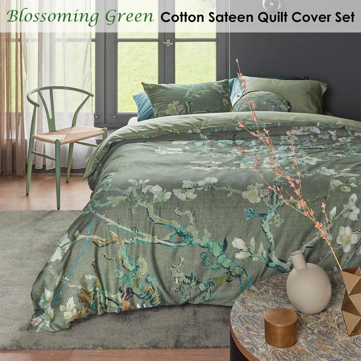 Bedding House Blossoming Green Cotton Sateen Quilt Cover Set Queen - Harrogates