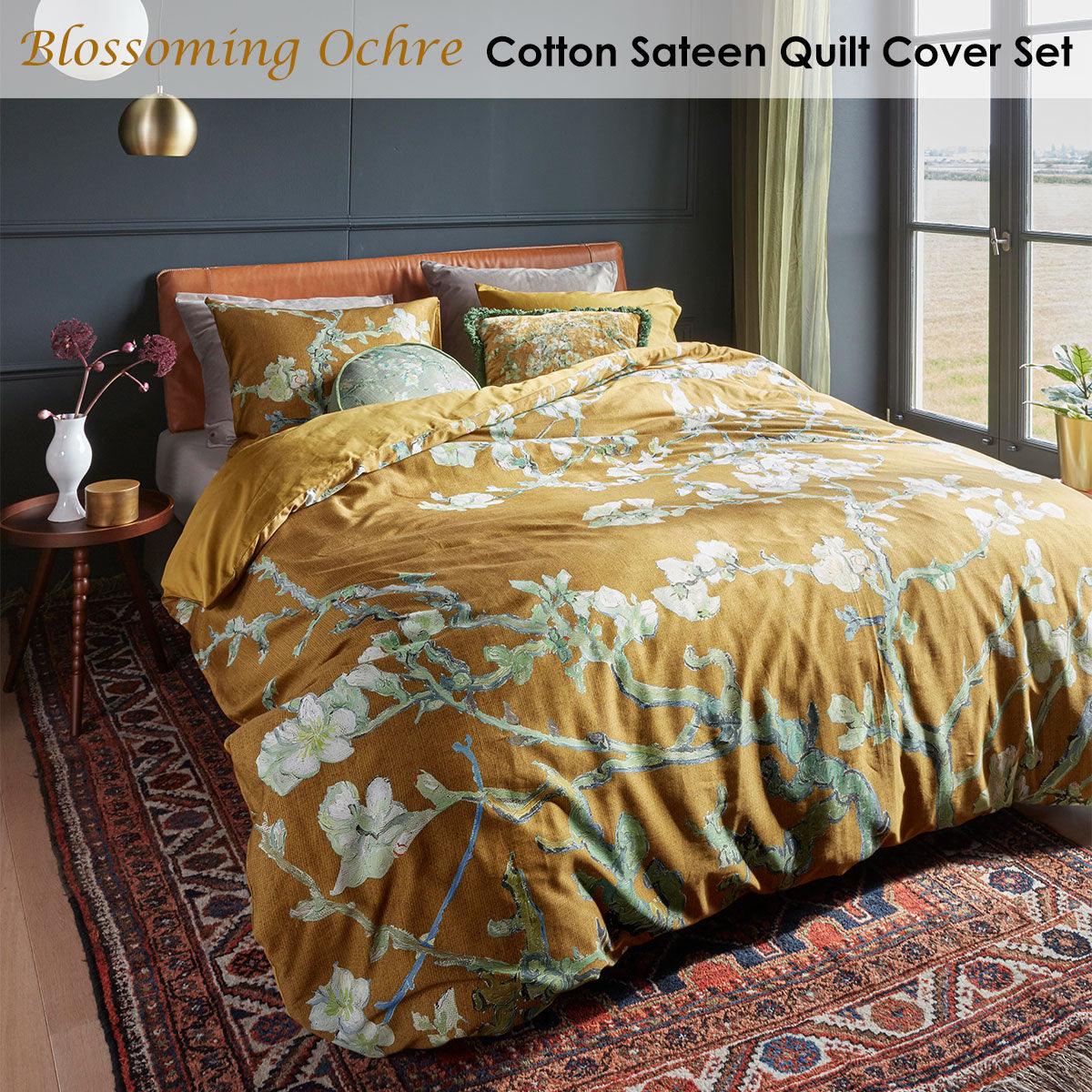 Bedding House Blossoming Ochre Cotton Sateen Quilt Cover Set Queen - Harrogates