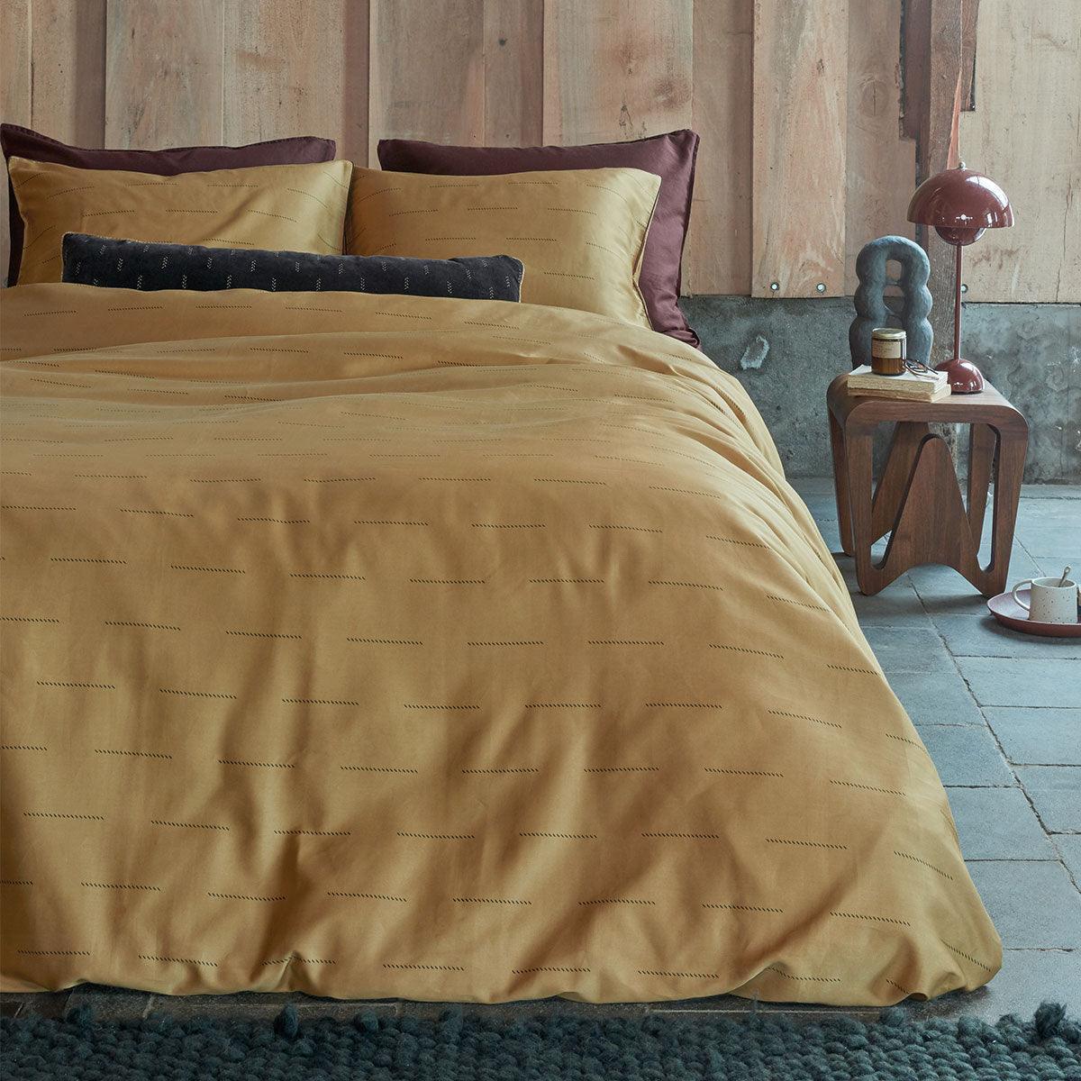 PIP Studio Blurred Lines Yellow Cotton Sateen Quilt Cover Set Queen - Harrogates