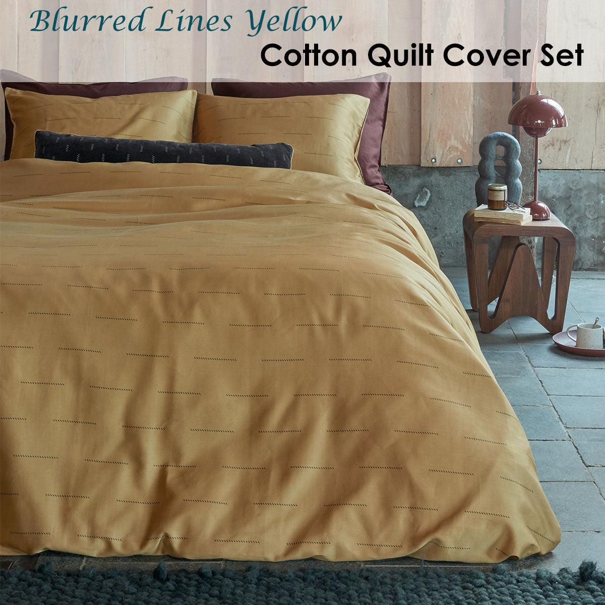 PIP Studio Blurred Lines Yellow Cotton Sateen Quilt Cover Set Queen - Harrogates