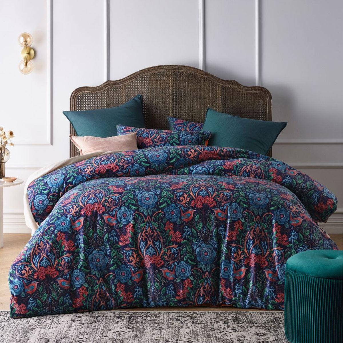 Vintage Design Homewares Canterbury Printed Velvet Quilt Cover Set Queen - Harrogates