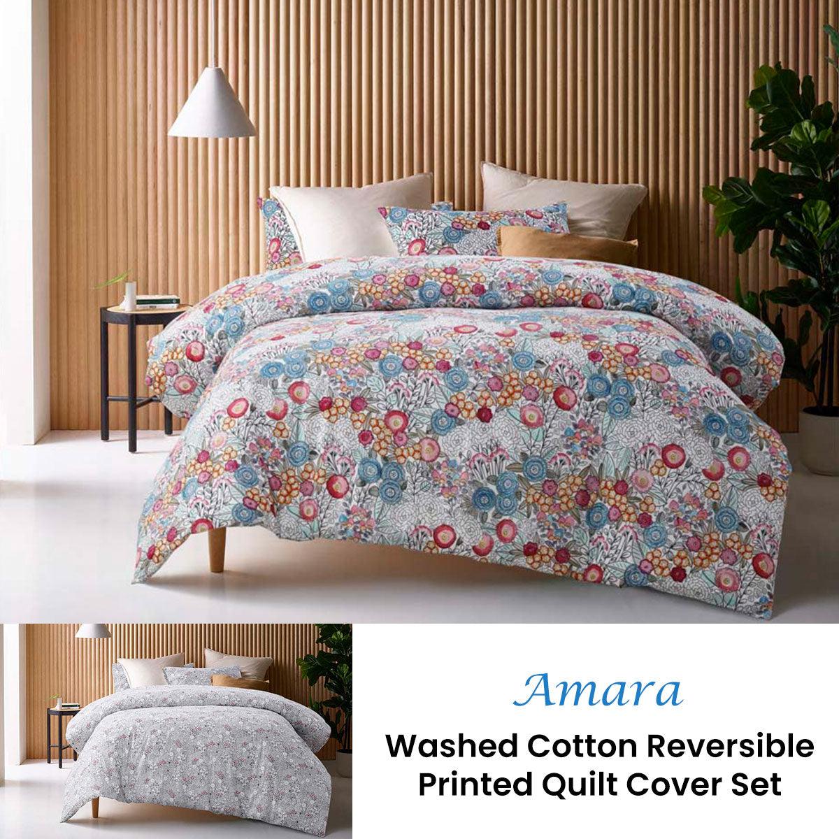 Accessorize Amara Washed Cotton Printed Reversible Quilt Cover Set King - Harrogates