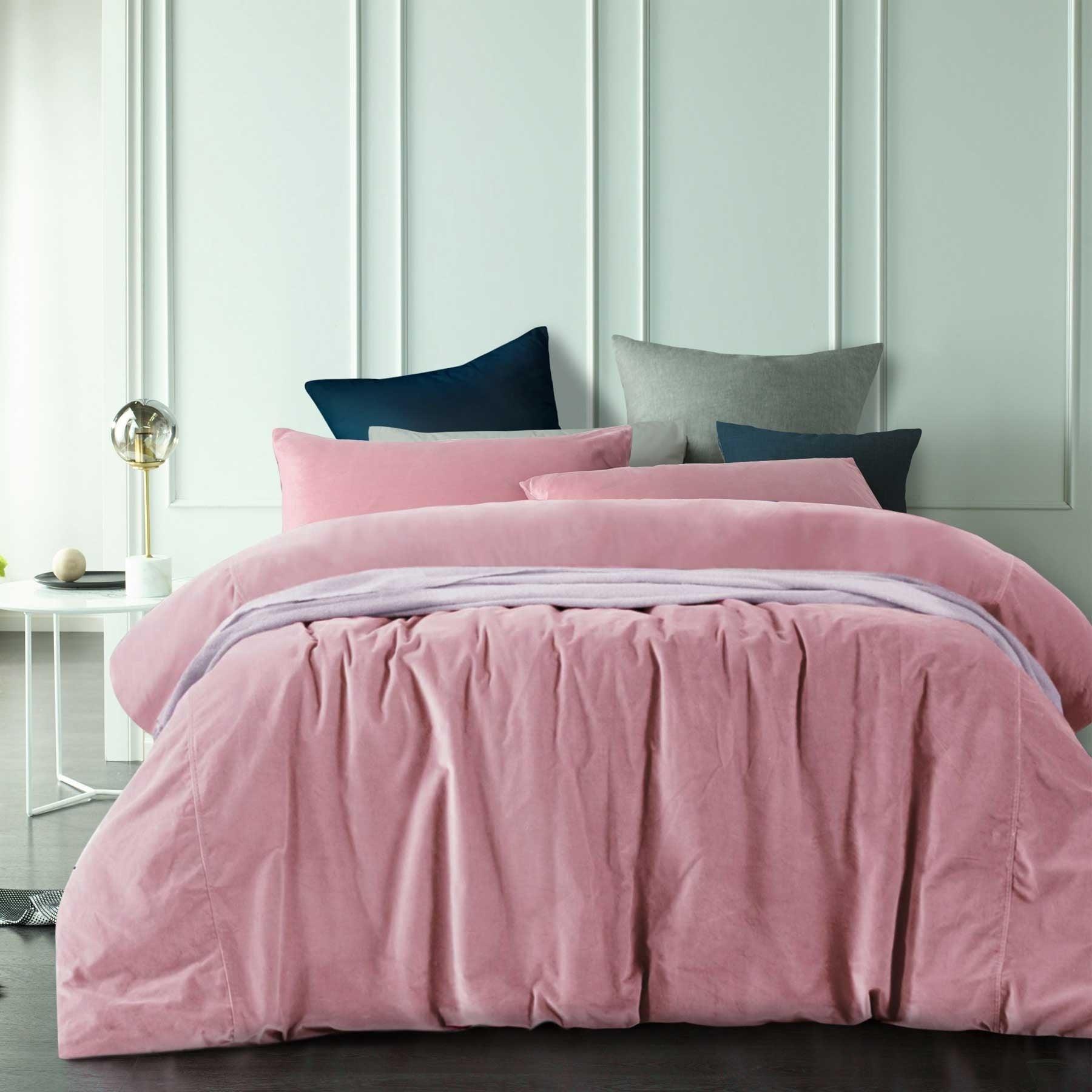 Vintage Design Homewares Cotton Velvet Quilt Cover Set Smokey Rose Super King - Harrogates