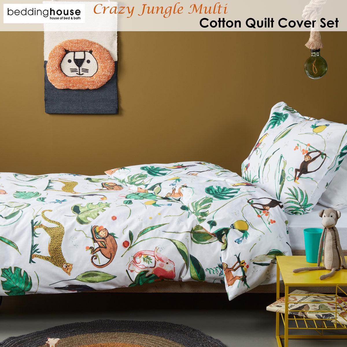 Bedding House Crazy Jungle Multi Cotton Quilt Cover Set Single - Harrogates