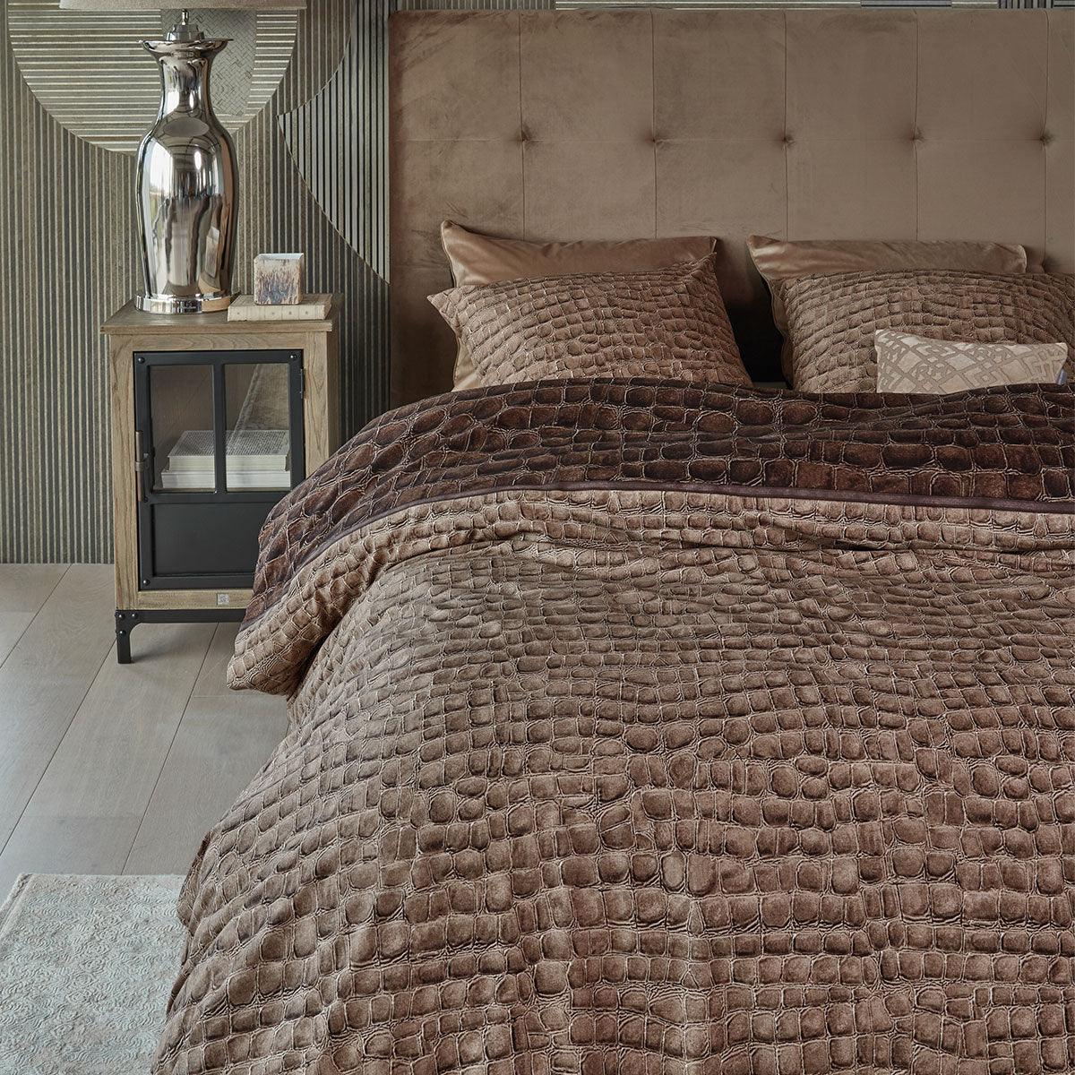 Riviera Maison Croco Brown Cotton Quilt Cover Set Queen - Harrogates