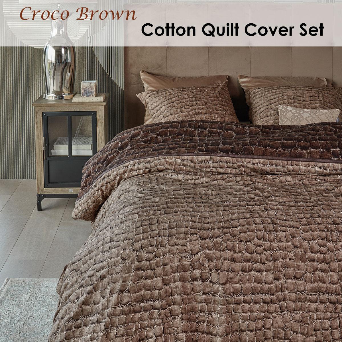 Riviera Maison Croco Brown Cotton Quilt Cover Set Queen - Harrogates