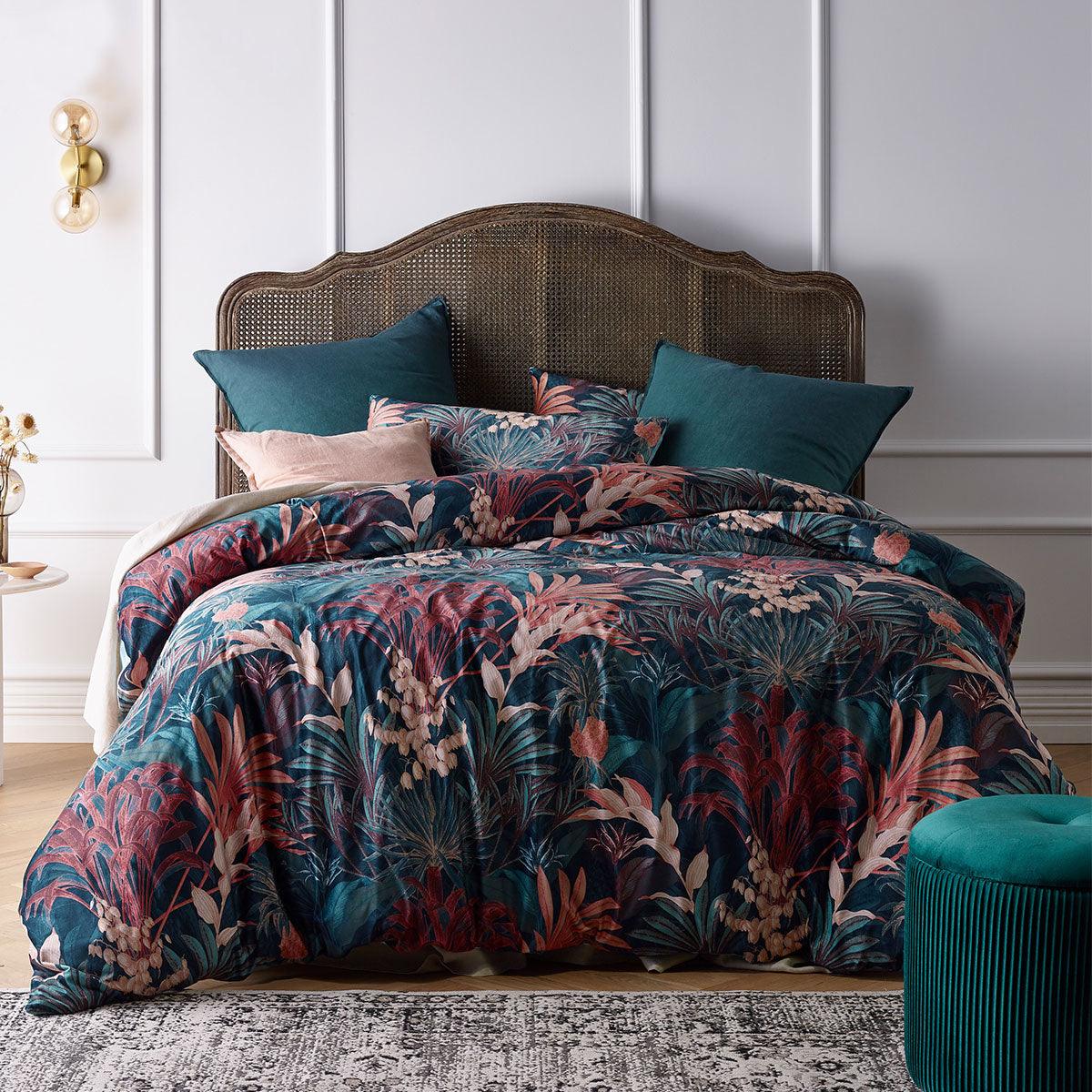 Vintage Design Homewares Etheridge Printed Velvet Quilt Cover Set Queen - Harrogates