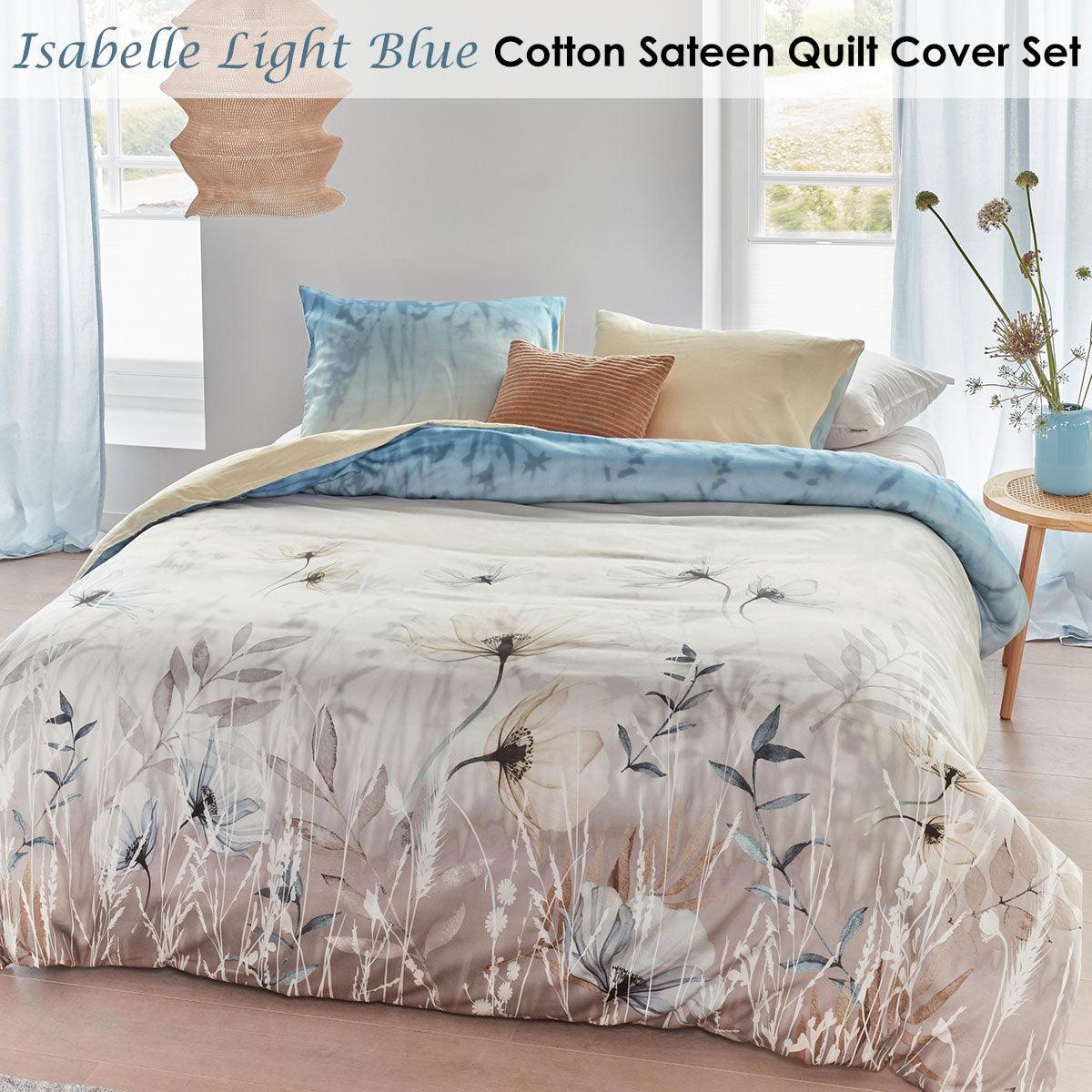 Bedding House Isabelle Light Blue Cotton Sateen Quilt Cover Set Queen - Harrogates