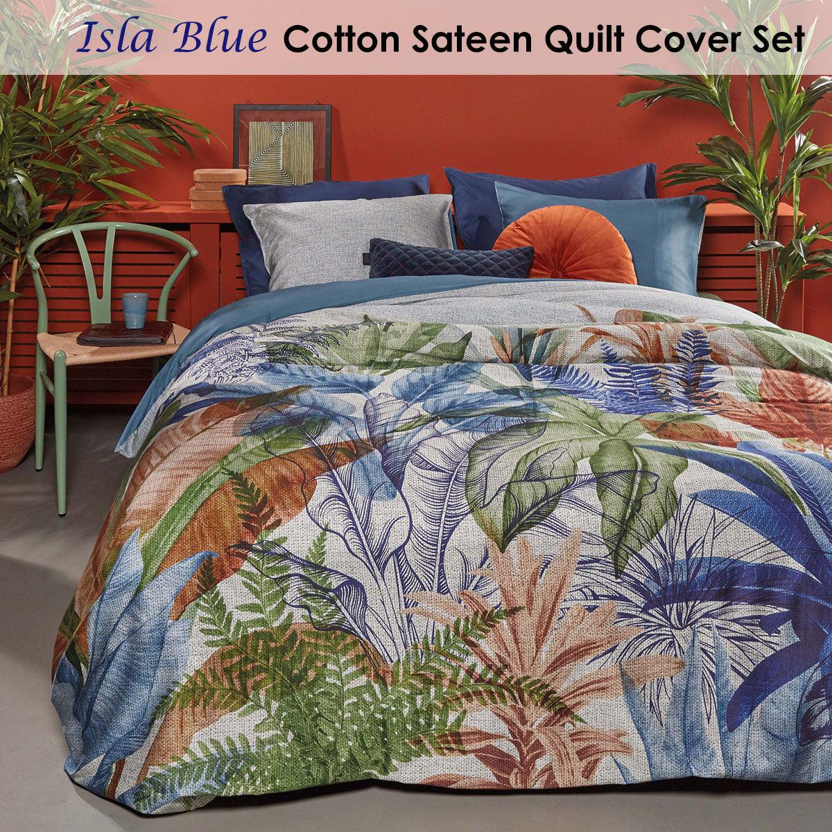 Bedding House Isla Blue Cotton Sateen Quilt Cover Set King - Harrogates
