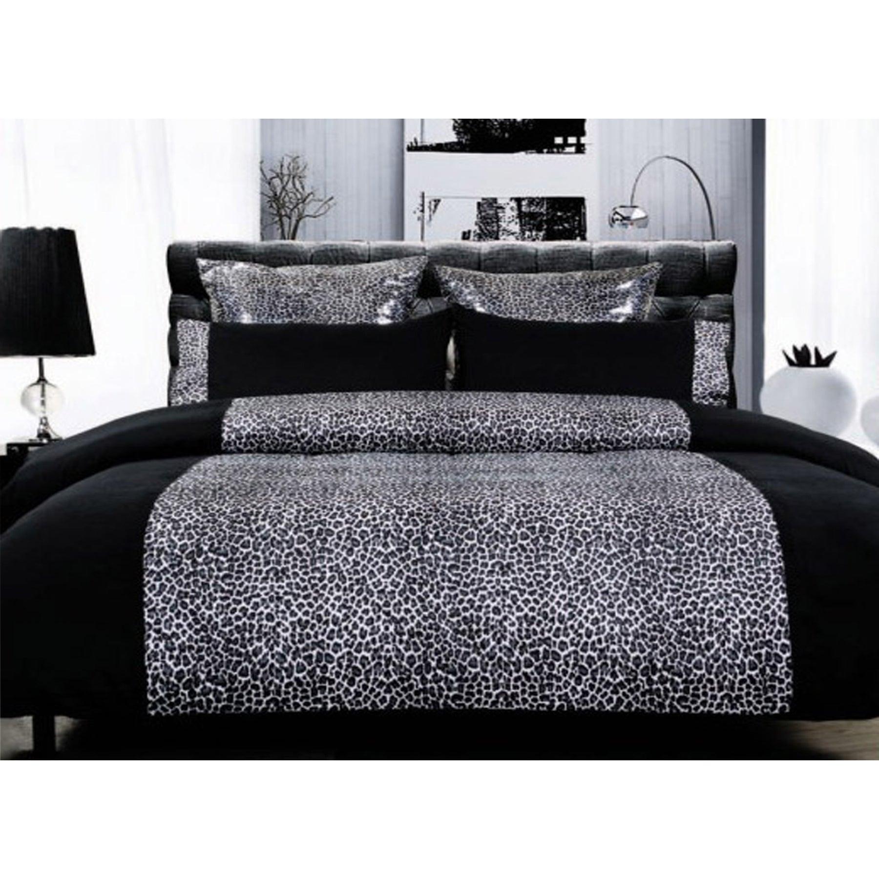 Leopard Quilt Cover Set Black Super King - Harrogates