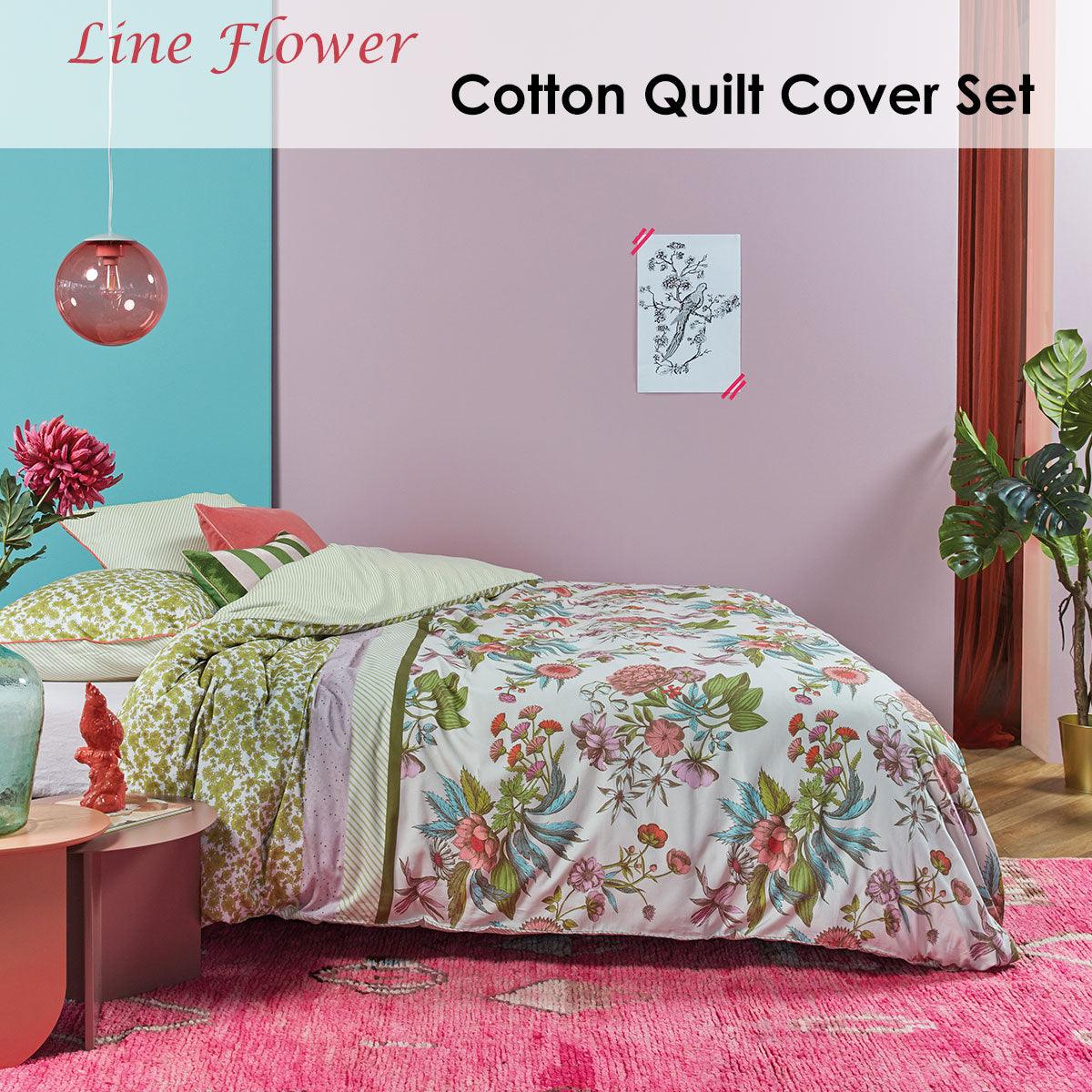 Oilily Line Flower Cotton Sateen Quilt Cover Set Queen - Harrogates