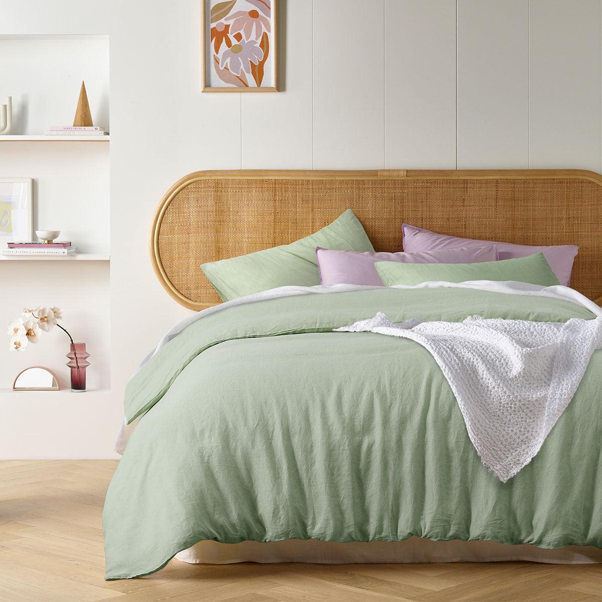 Vintage Design Homewares Pistachio French Linen Quilt Cover Set King - Harrogates