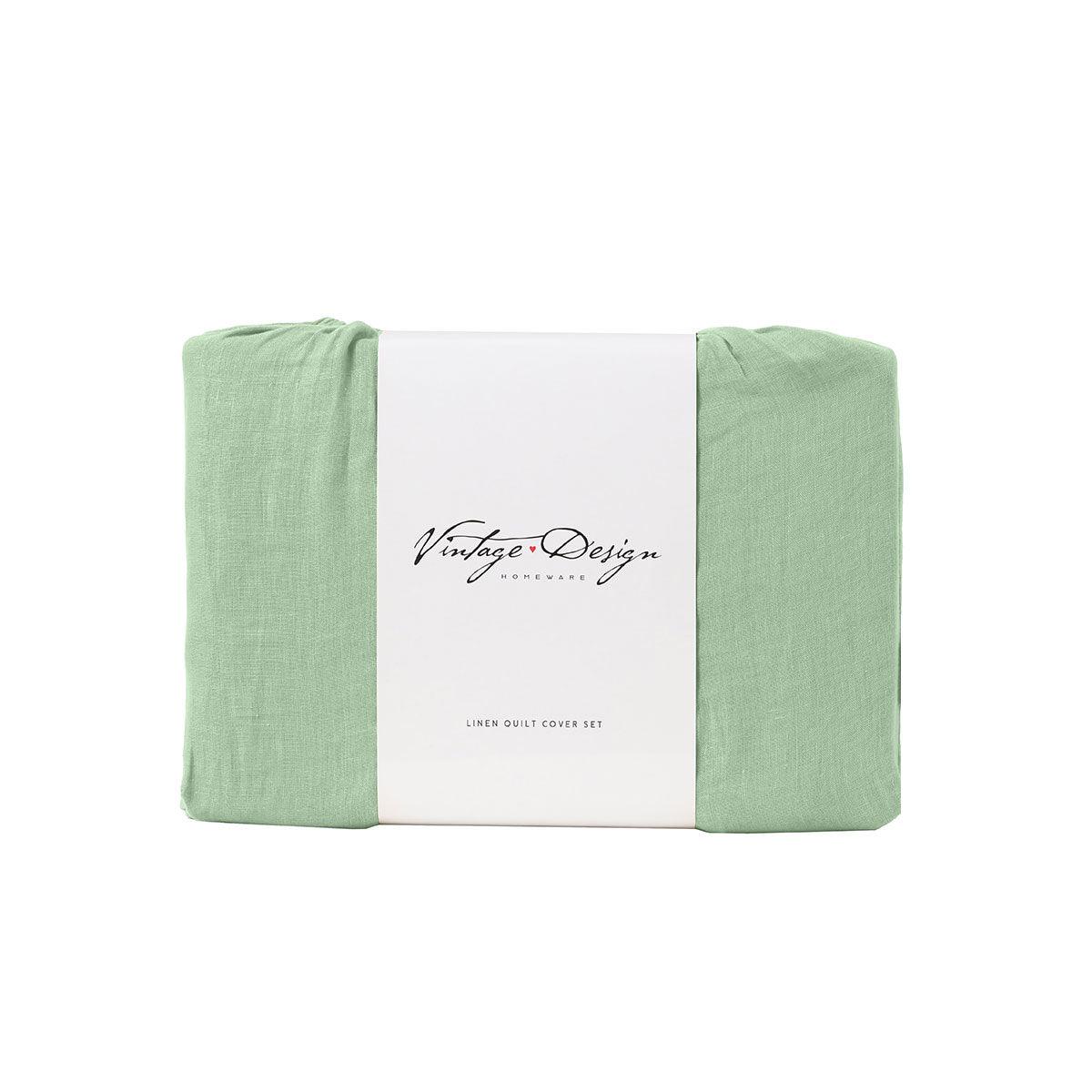 Vintage Design Homewares Pistachio French Linen Quilt Cover Set King - Harrogates