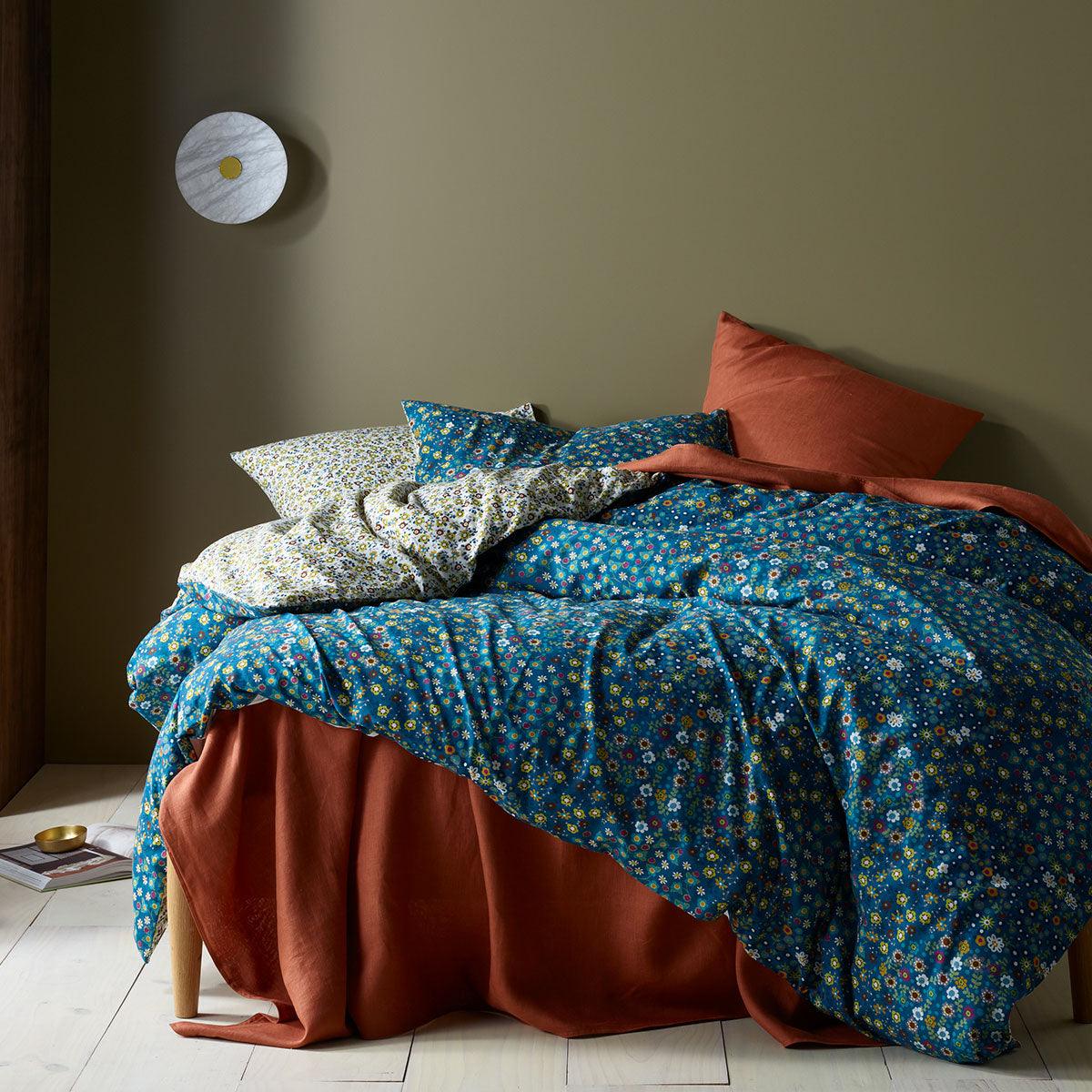 Accessorize Lisa Teal Washed Cotton Printed Quilt Cover Set King - Harrogates