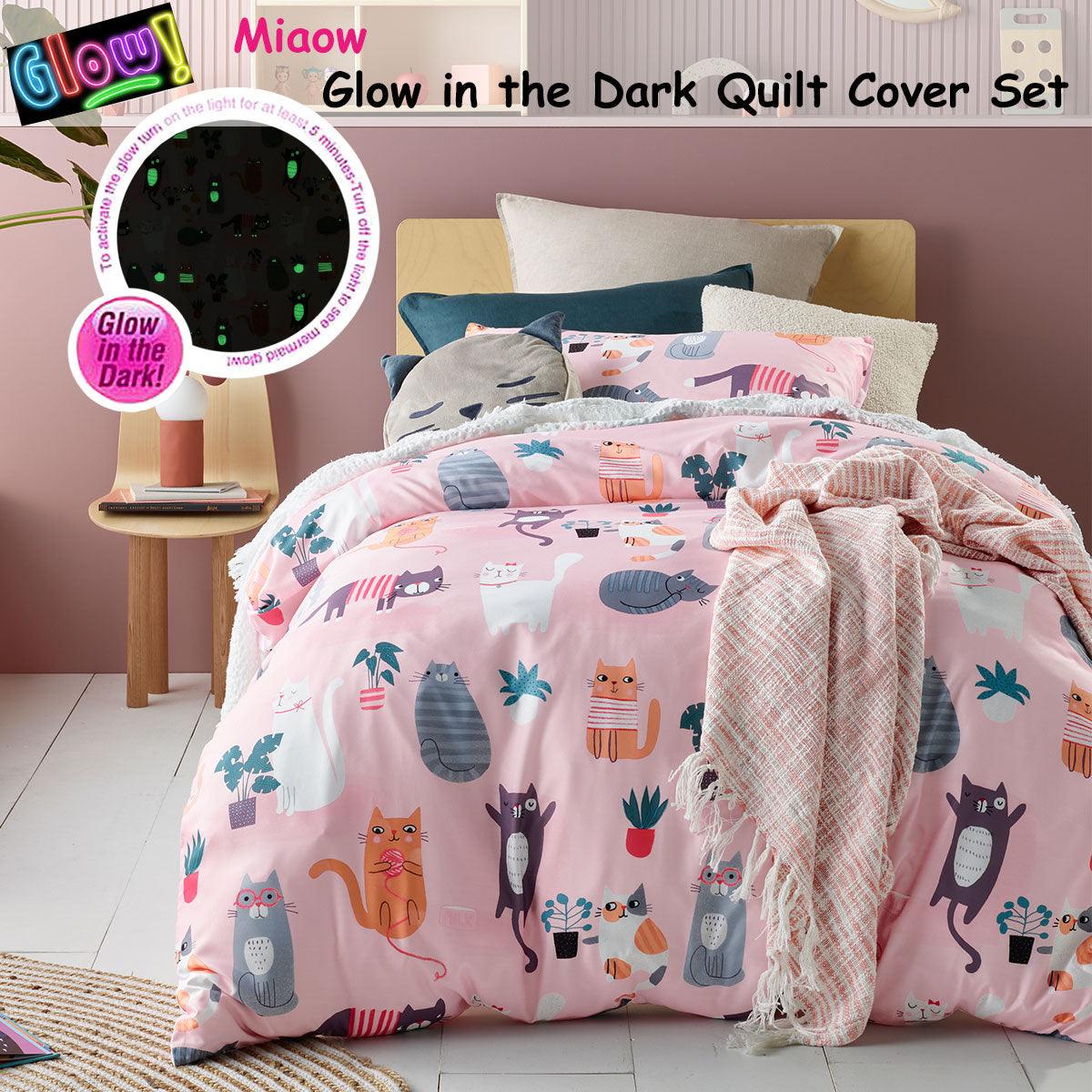 Happy Kids Miaow Glow in the Dark Quilt Cover Set Single - Harrogates