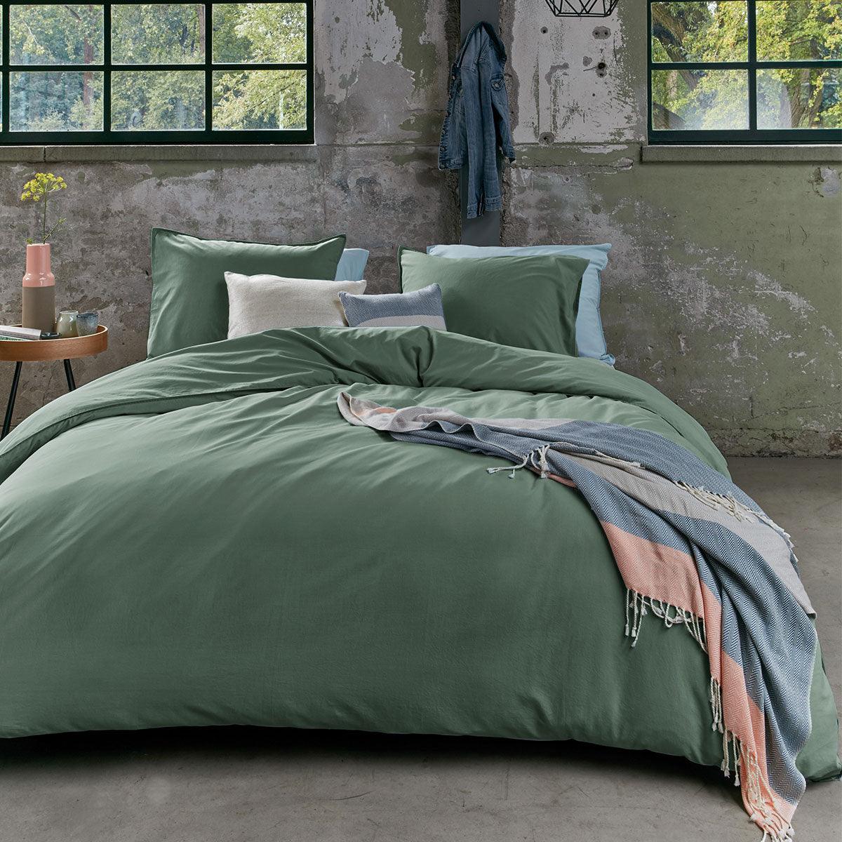 Bedding House Organic Cotton Basic Green Quilt Cover Set King - Harrogates