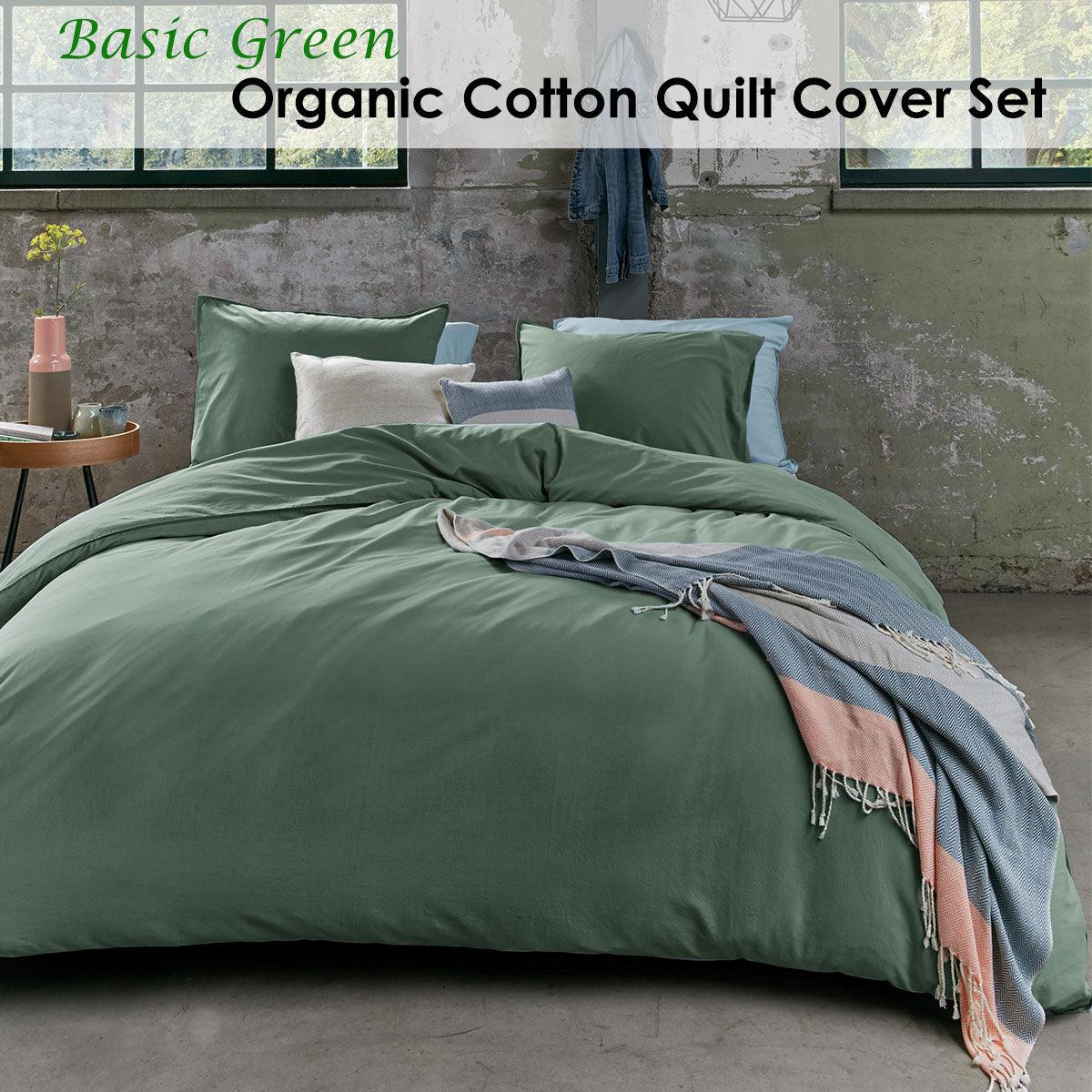 Bedding House Organic Cotton Basic Green Quilt Cover Set King - Harrogates