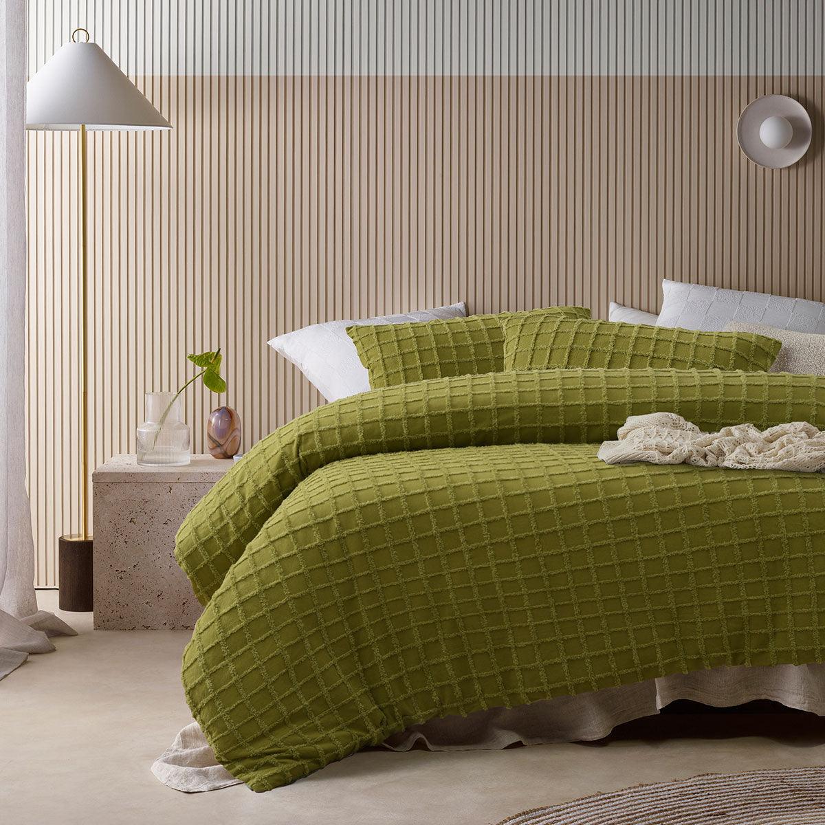 Vintage Design Homewares Parquet Cacti Green Cotton Quilt Cover Set Single - Harrogates