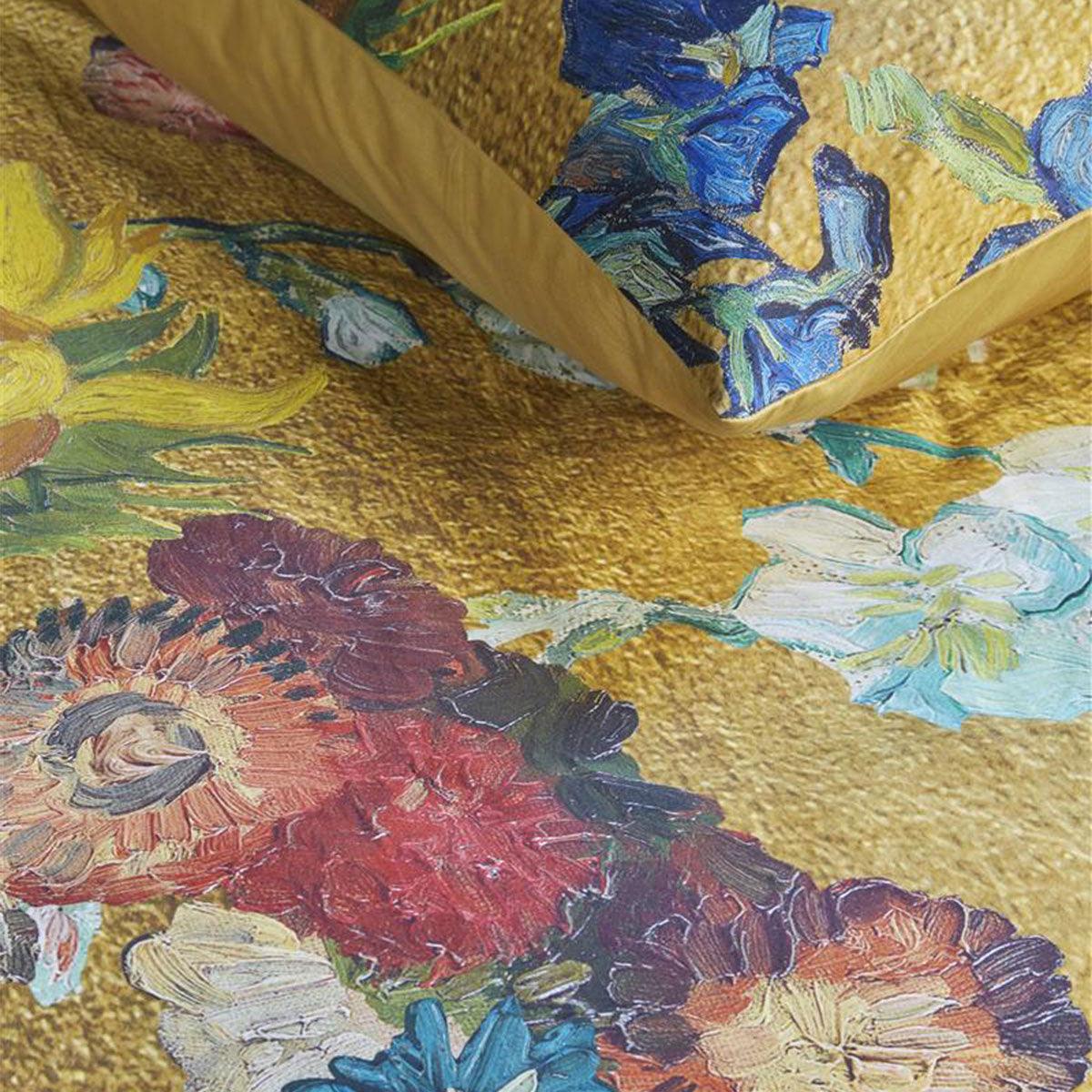 Bedding House Van Gogh Partout des Fleurs Gold Cotton Sateen Quilt Cover Set King - Harrogates