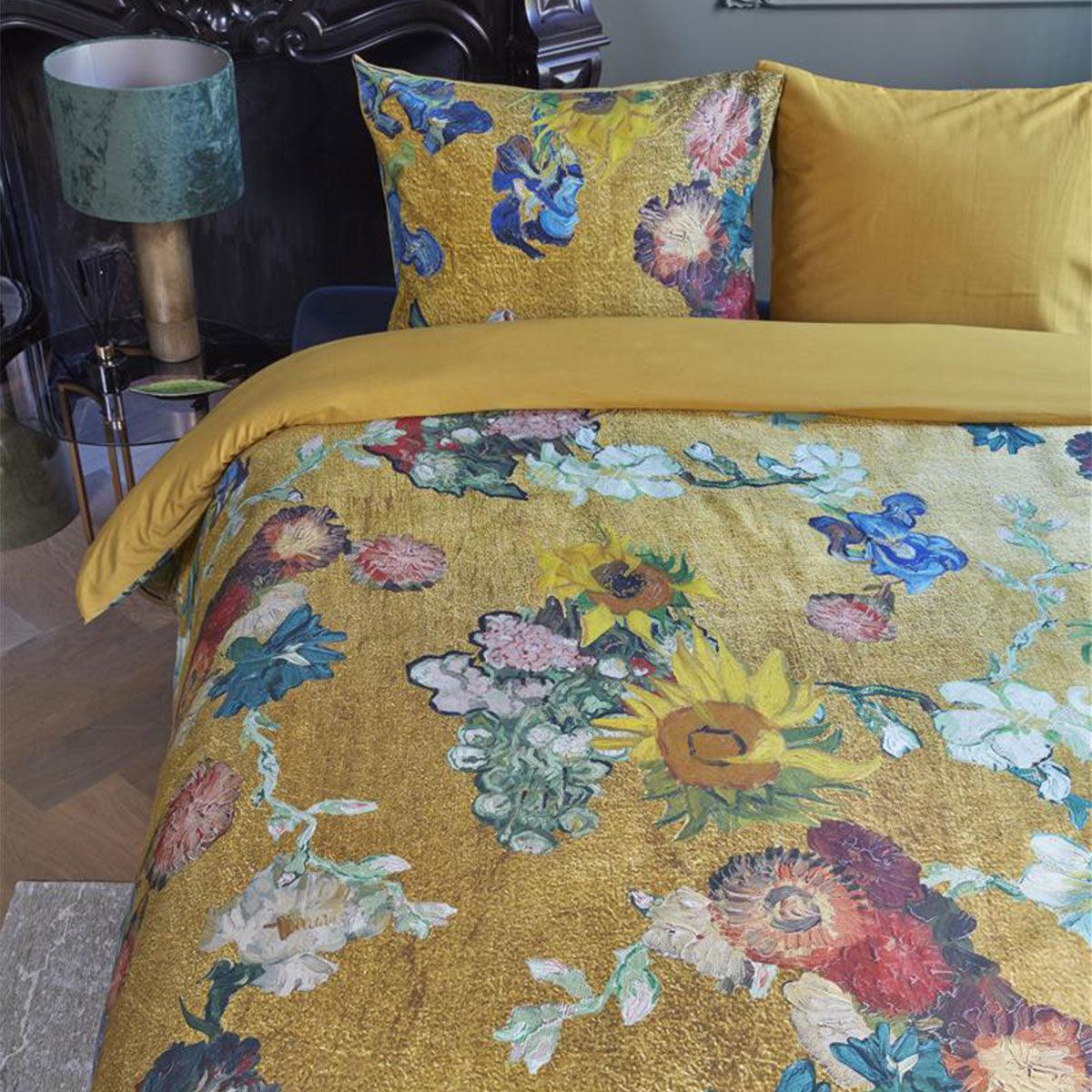 Bedding House Van Gogh Partout des Fleurs Gold Cotton Sateen Quilt Cover Set King - Harrogates