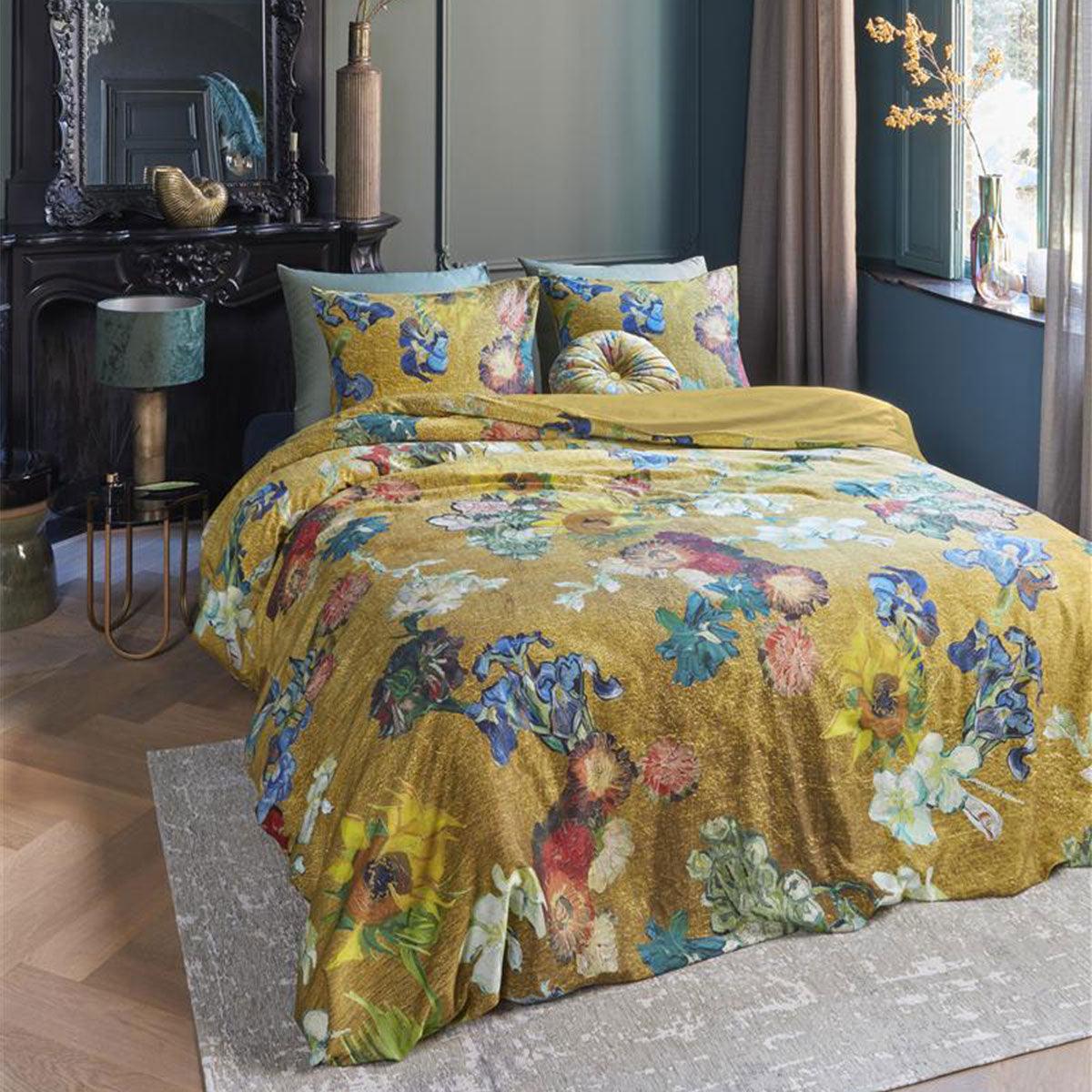 Bedding House Van Gogh Partout des Fleurs Gold Cotton Sateen Quilt Cover Set Queen - Harrogates