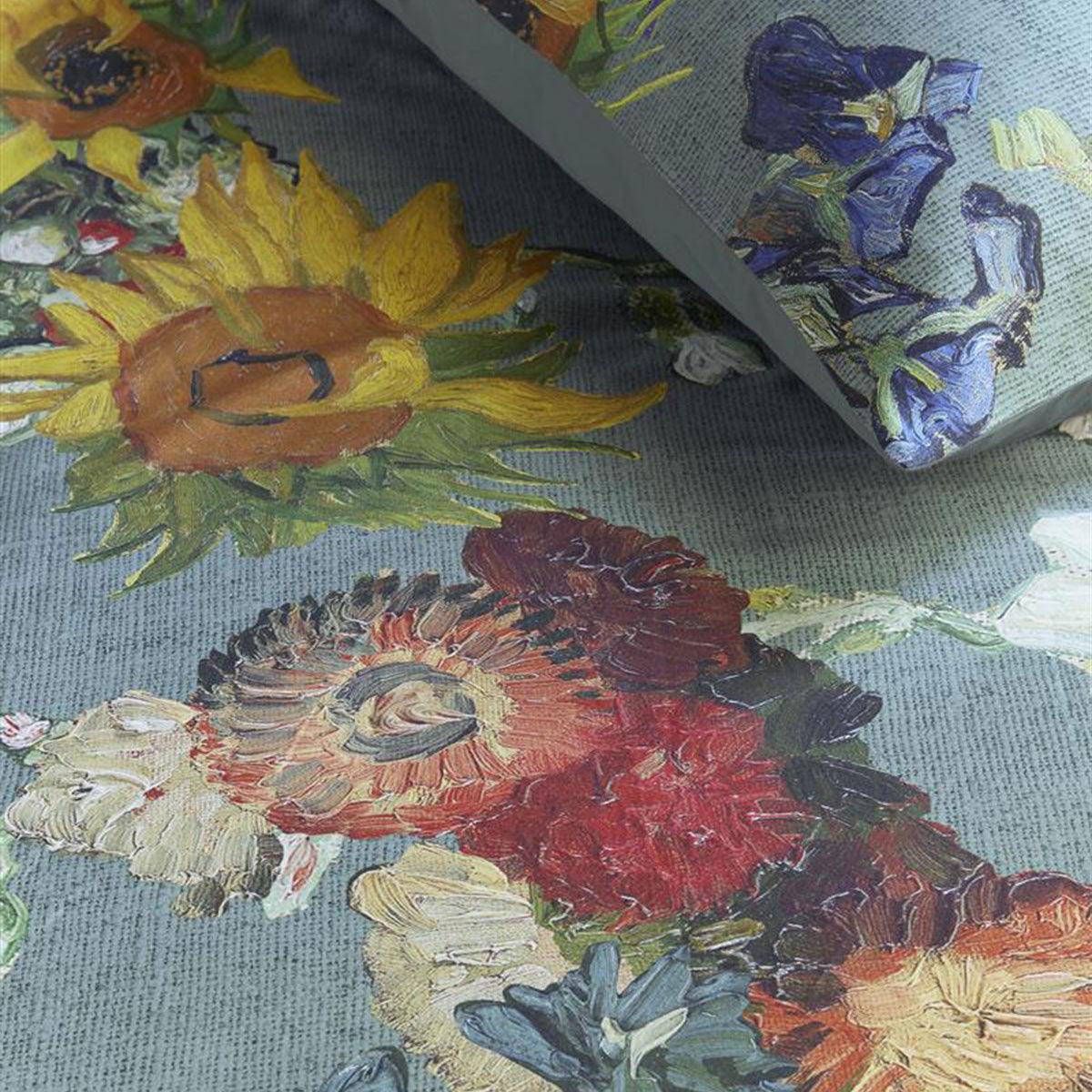 Bedding House Van Gogh Partout des Fleurs Green Cotton Sateen Quilt Cover Set King - Harrogates