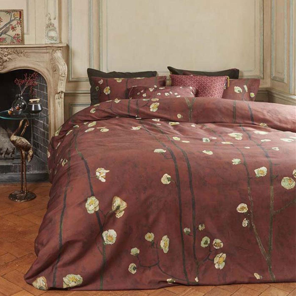 Bedding House Van Gogh Plum Blossoms Red Cotton Sateen Quilt Cover Set King - Harrogates