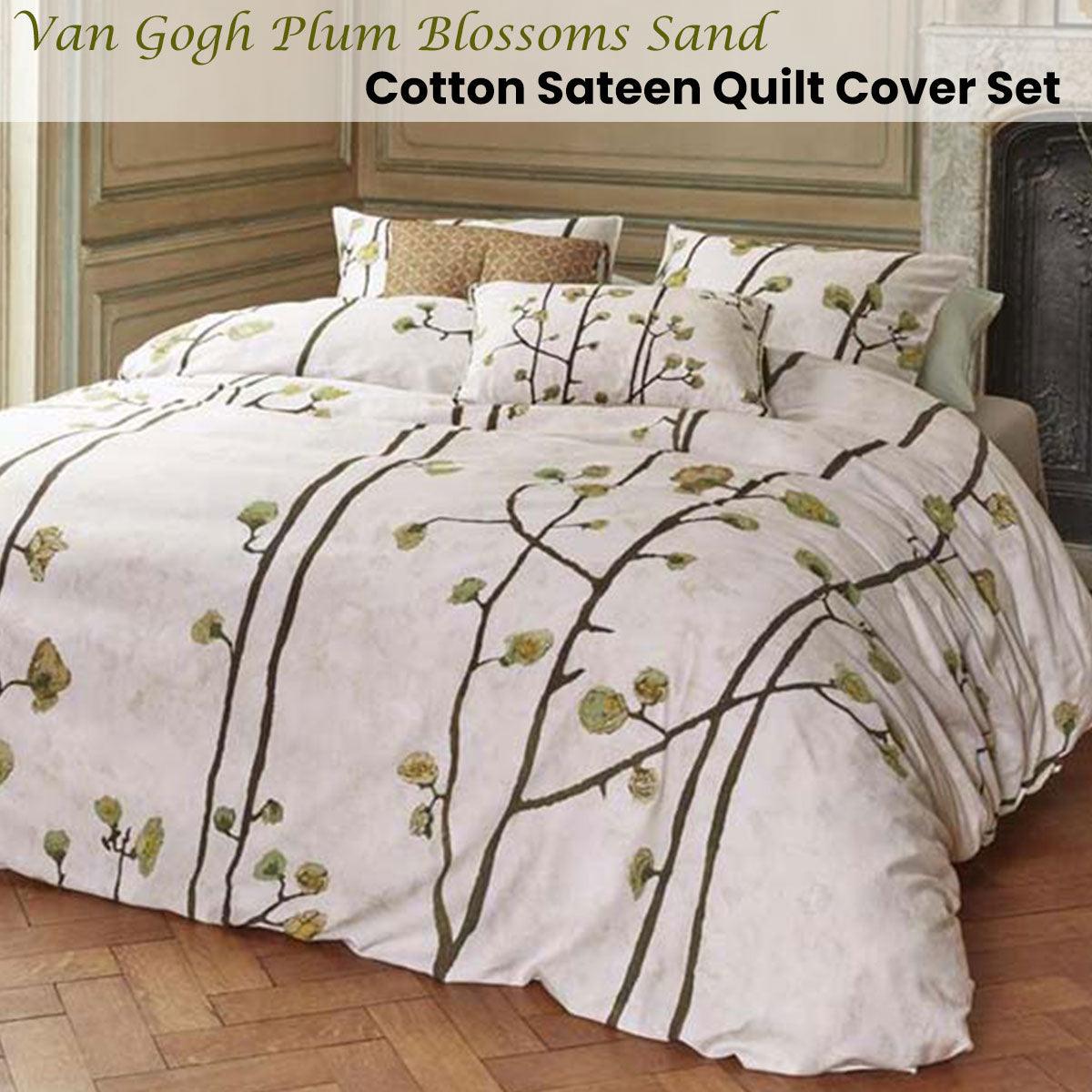 Bedding House Van Gogh Plum Blossoms Sand Cotton Sateen Quilt Cover Set King - Harrogates