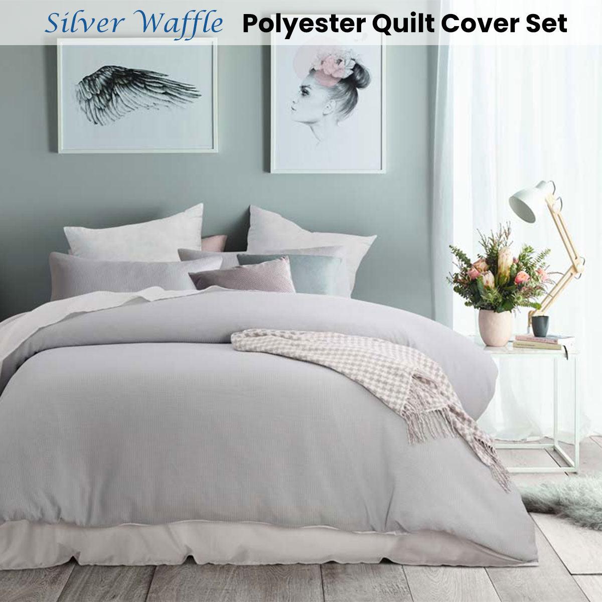 Accessorize Silver Waffle Polyester Quilt Cover Set Queen - Harrogates