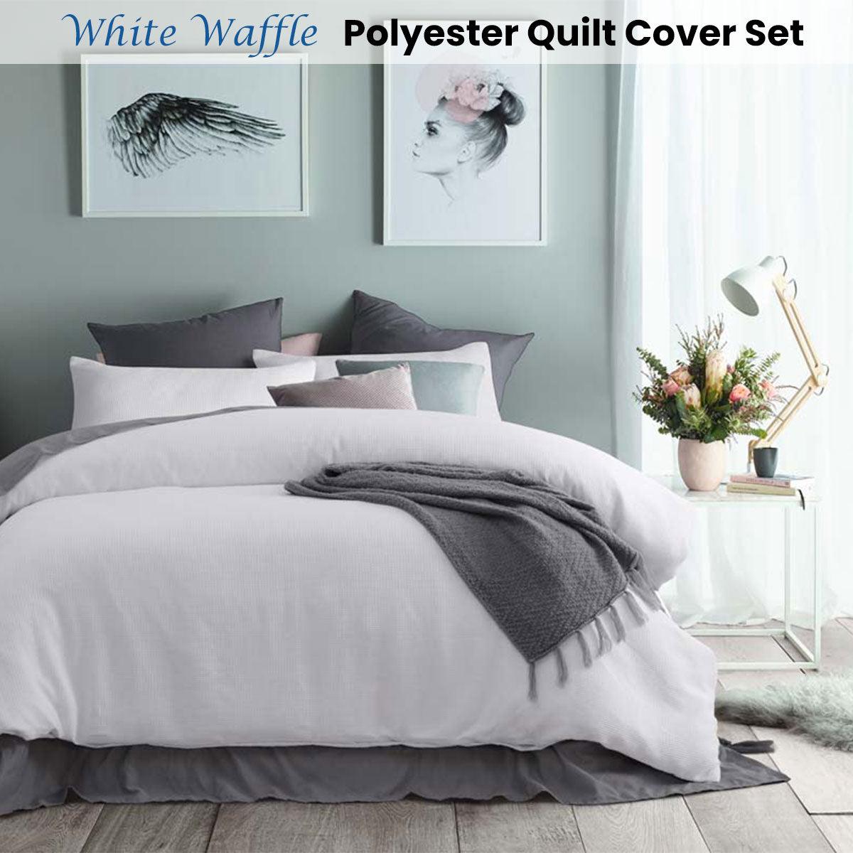 Accessorize White Waffle Polyester Quilt Cover Set Queen - Harrogates