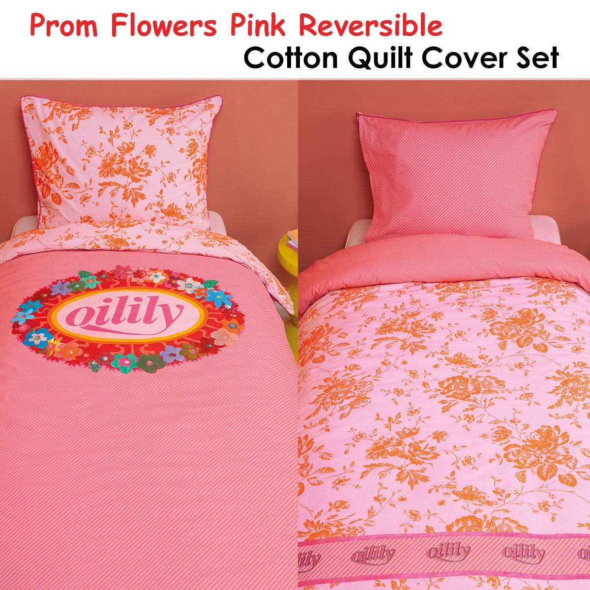 Oilily Prom Flowers Pink Cotton Quilt Cover Set Single - Harrogates