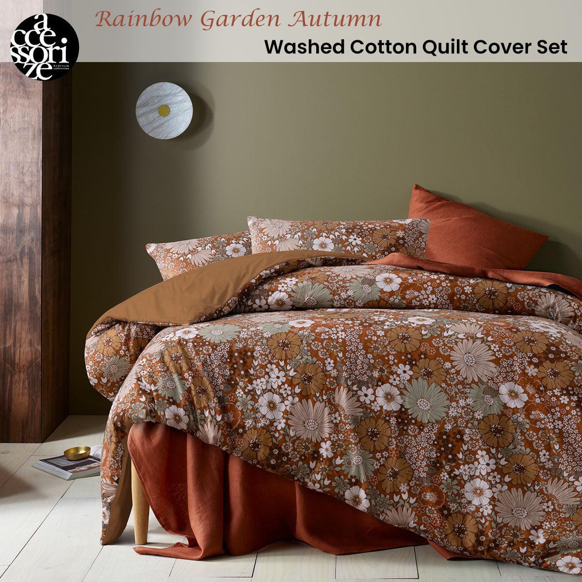 Accessorize Rainbow Garden Autumn Washed Cotton Quilt Cover Set Double - Harrogates