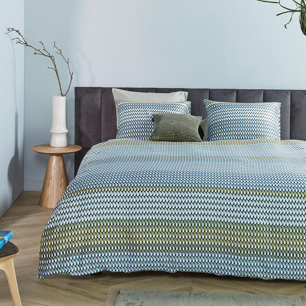 Bedding House Rhythm Blue Green Cotton Sateen Quilt Cover Set Queen - Harrogates