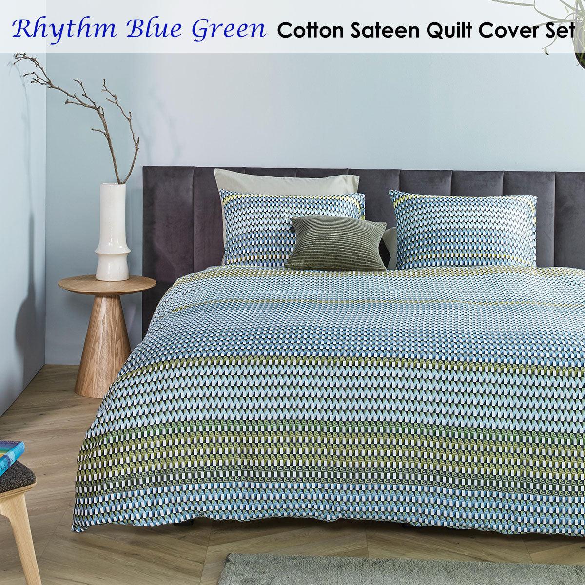 Bedding House Rhythm Blue Green Cotton Sateen Quilt Cover Set Queen - Harrogates