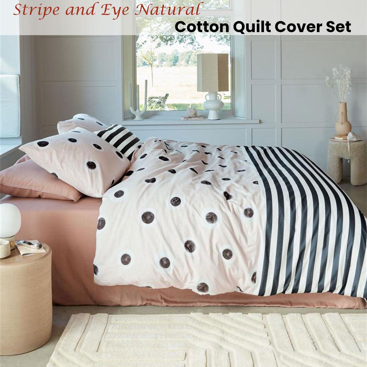 VTWonen Stripe and Eye Natural Cotton Quilt Cover Set Queen - Harrogates