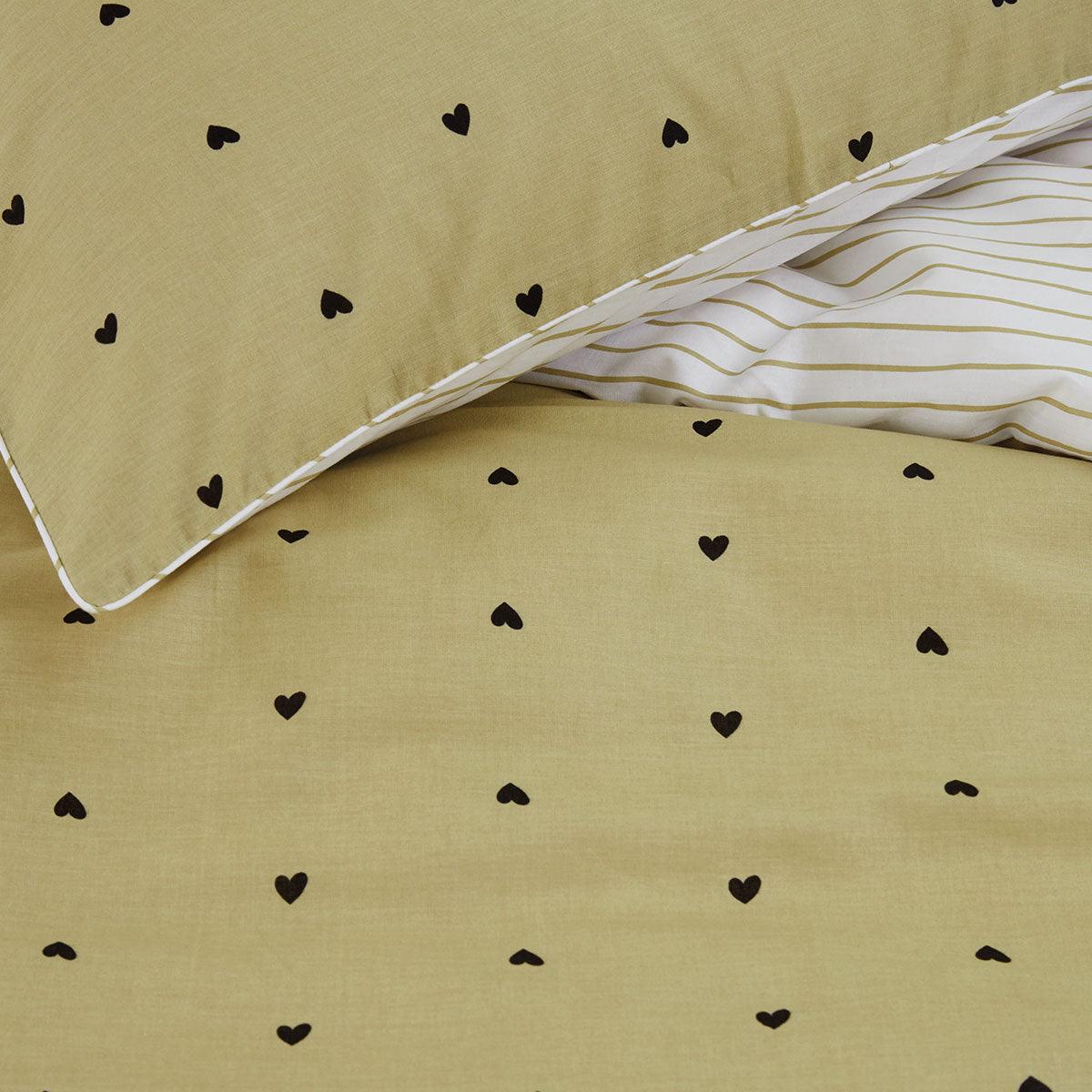 VTWonen Striped Hearts Yellow Cotton Quilt Cover Set Queen - Harrogates