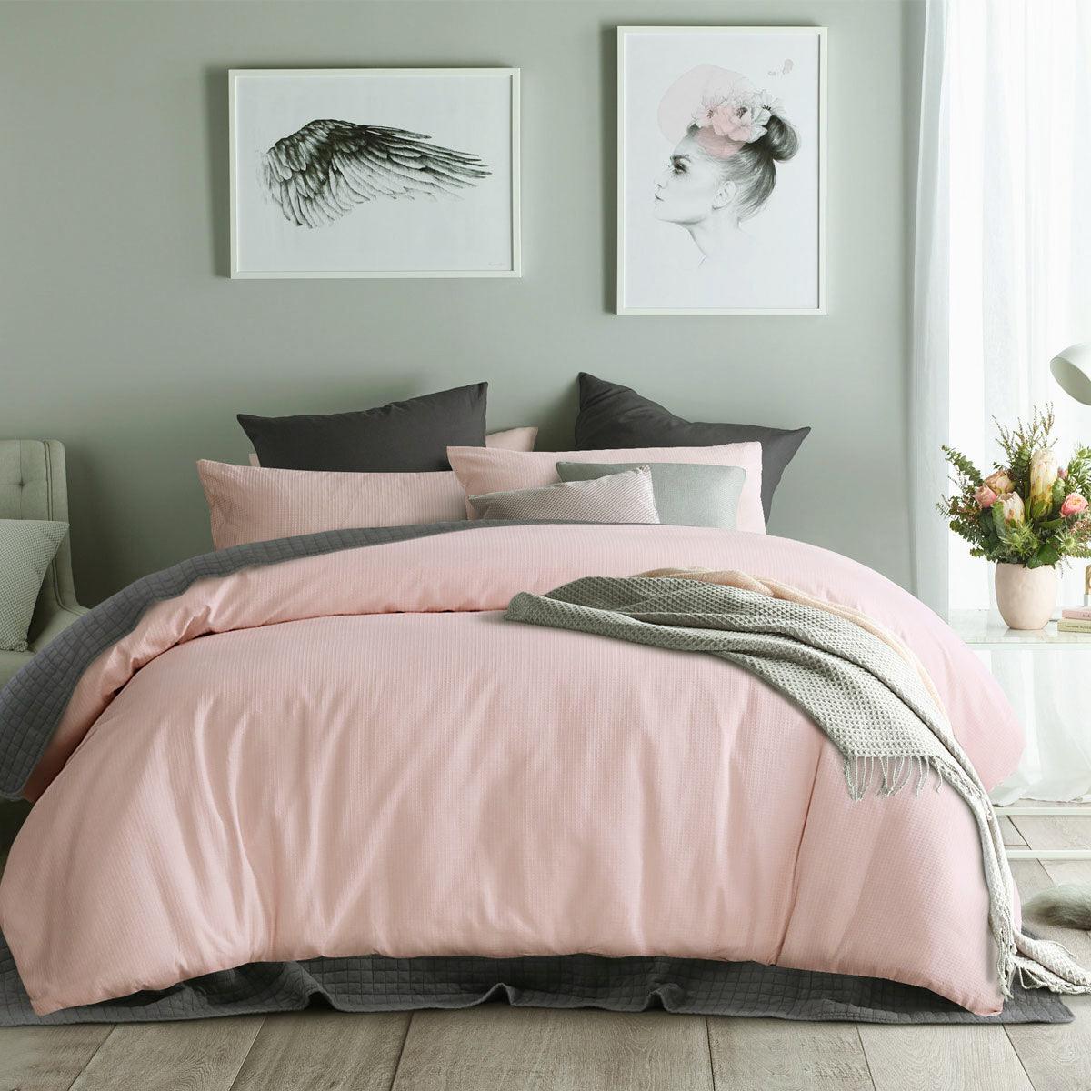 Accessorize Waffle Blush Cotton Quilt Cover Set King - Harrogates