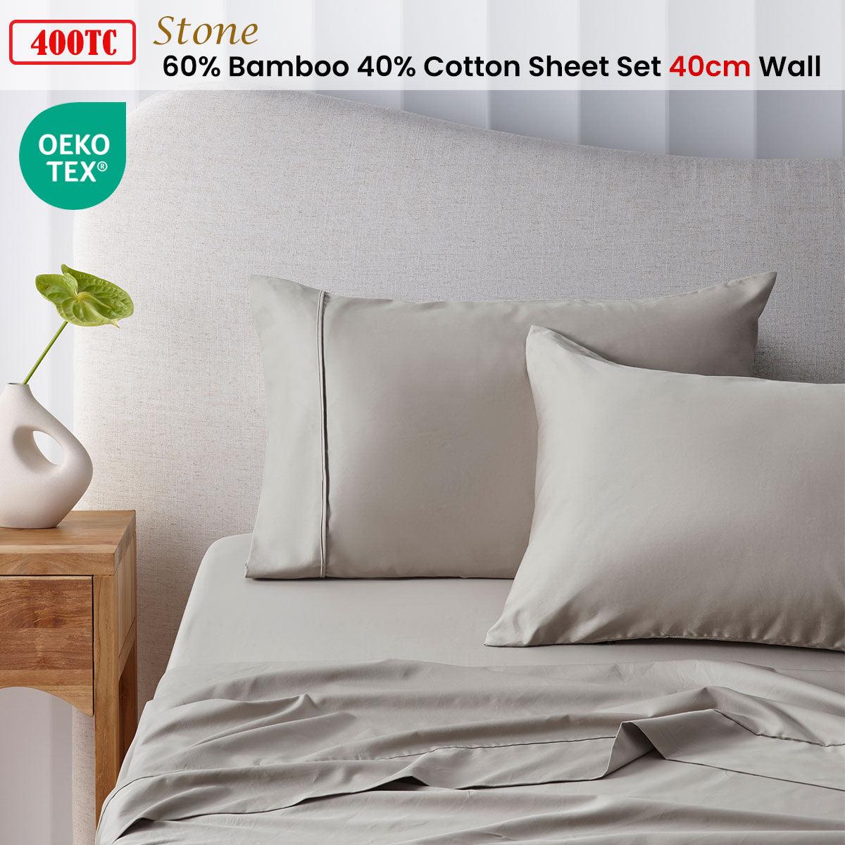 Accessorize 400TC Stone Bamboo Cotton Sheet Set 40cm Wall Single - Harrogates